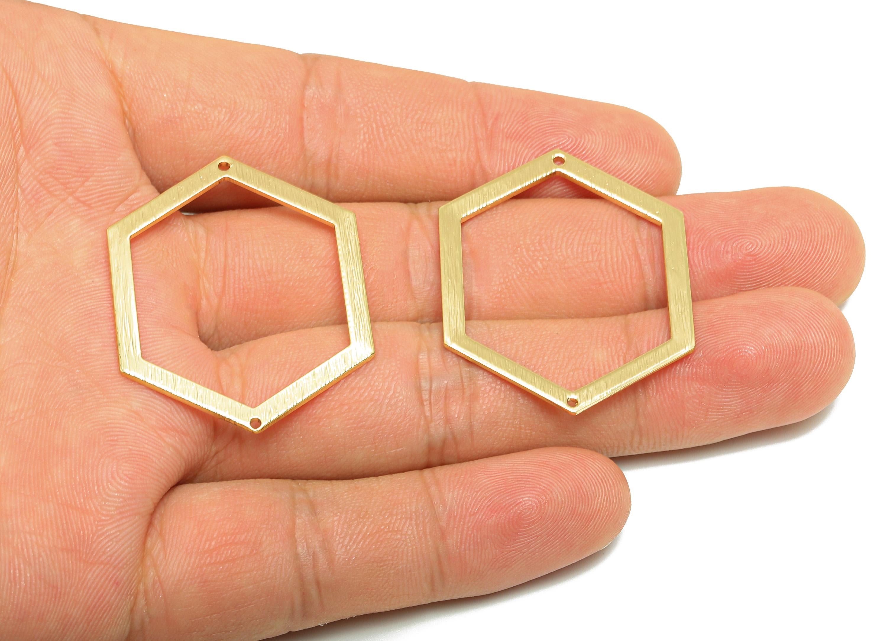 Brass Hexagon Connector - Brass Minimalist Geometric Charm - Modern Jewelry Design - Brushed Finish - Gold Tone Plating - 39x29x1mm-PP10958G - DOMEDBAZAAR