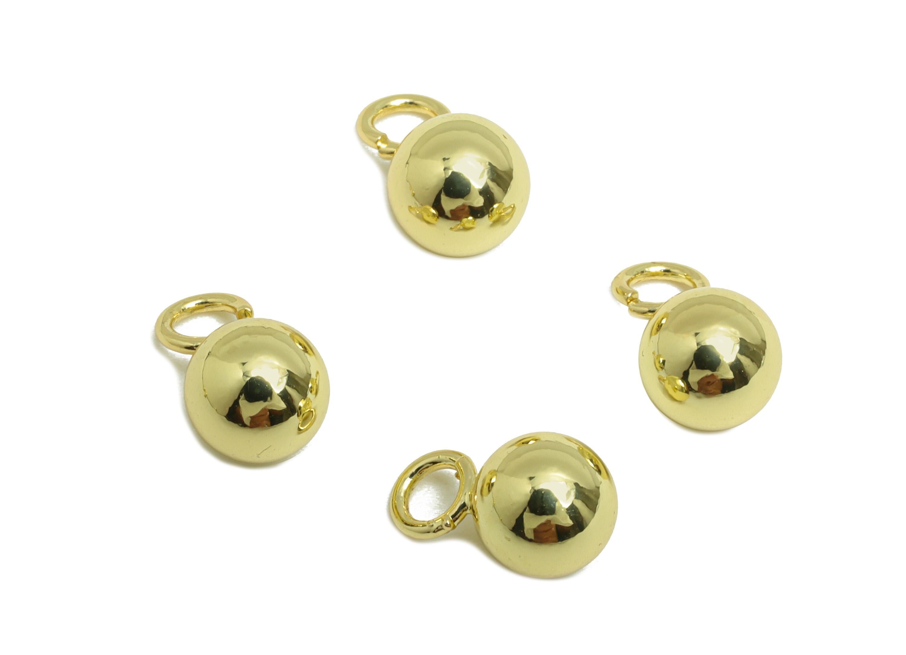 6mm Gold Spherical Charm with Loop - Brass Spherical Pendant - Shiny Polished Gold Bead Charm - 18K Real Gold Plating - 10x6x6mm - RGP10227 - DOMEDBAZAAR