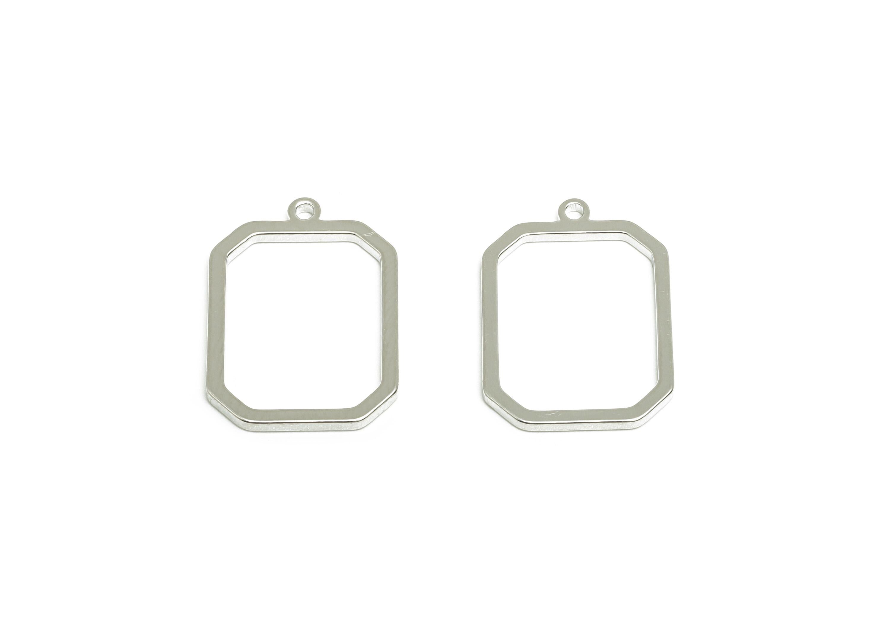 Rectangular Earring Charm - Geometric Pendant Frame with Loop - Flat Pendant Base - Gold Jewelry - Silver Tone Plated - 18x13x1mm - PP10957S - DOMEDBAZAAR