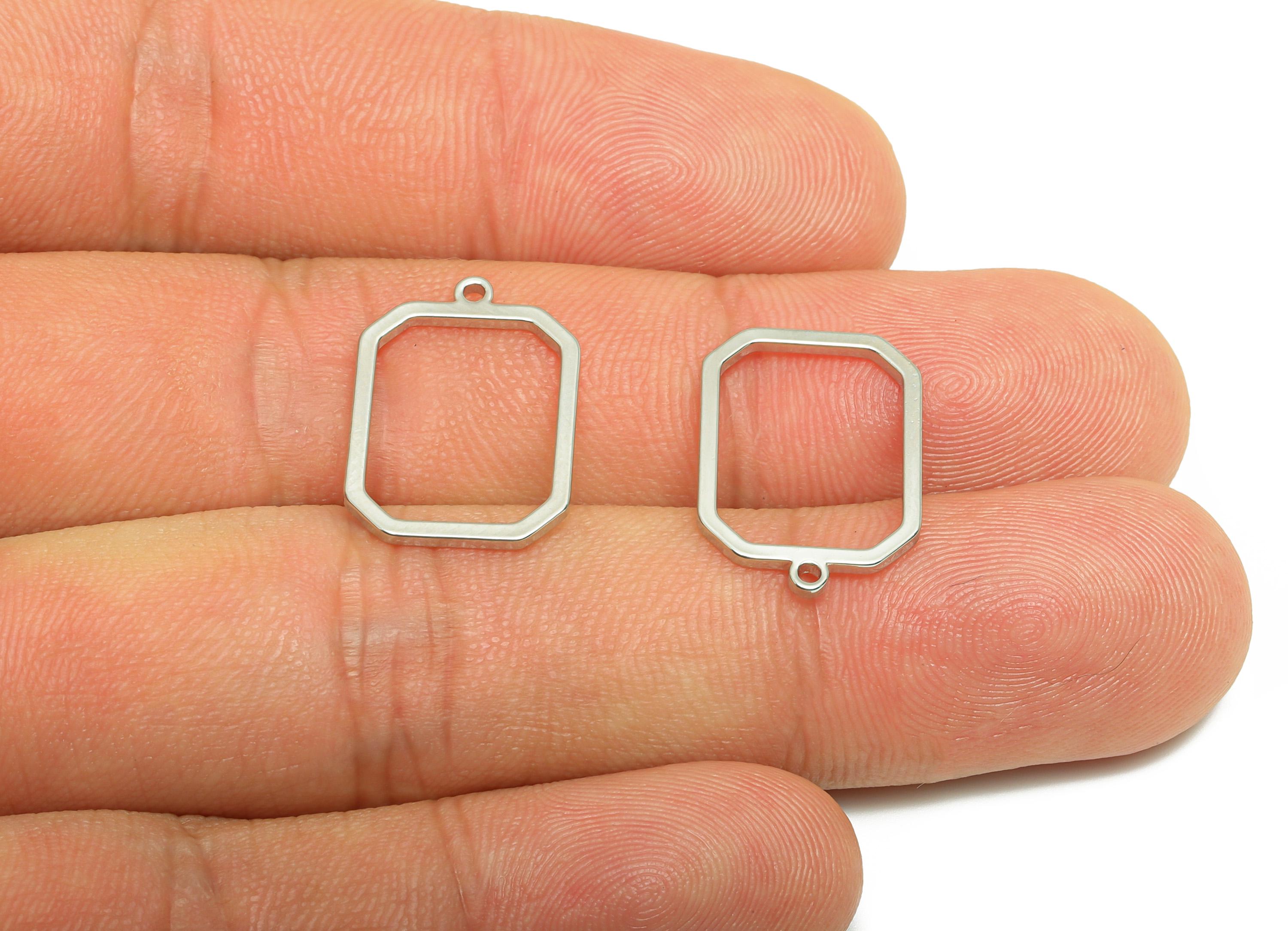 Rectangular Earring Charm - Geometric Pendant Frame with Loop - Flat Pendant Base - Gold Jewelry - Silver Tone Plated - 18x13x1mm - PP10957S - DOMEDBAZAAR