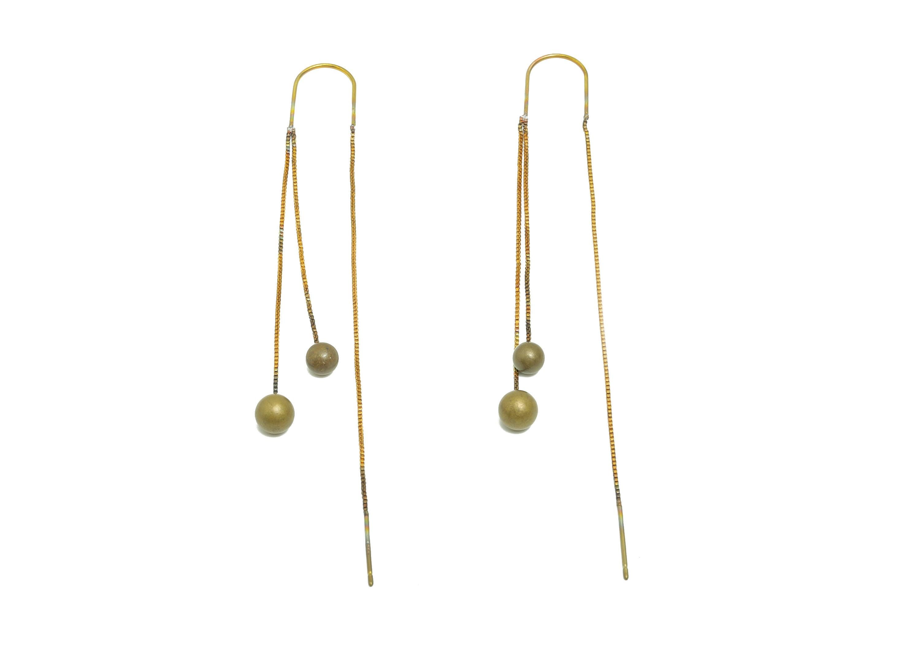 Brass Tassel Ear Wire - Raw Brass Chain Threader Earrings With Beads  - Beaded Drop Earring  - Simple Hook Earring - 90x10x5mm - PP10949 - DOMEDBAZAAR