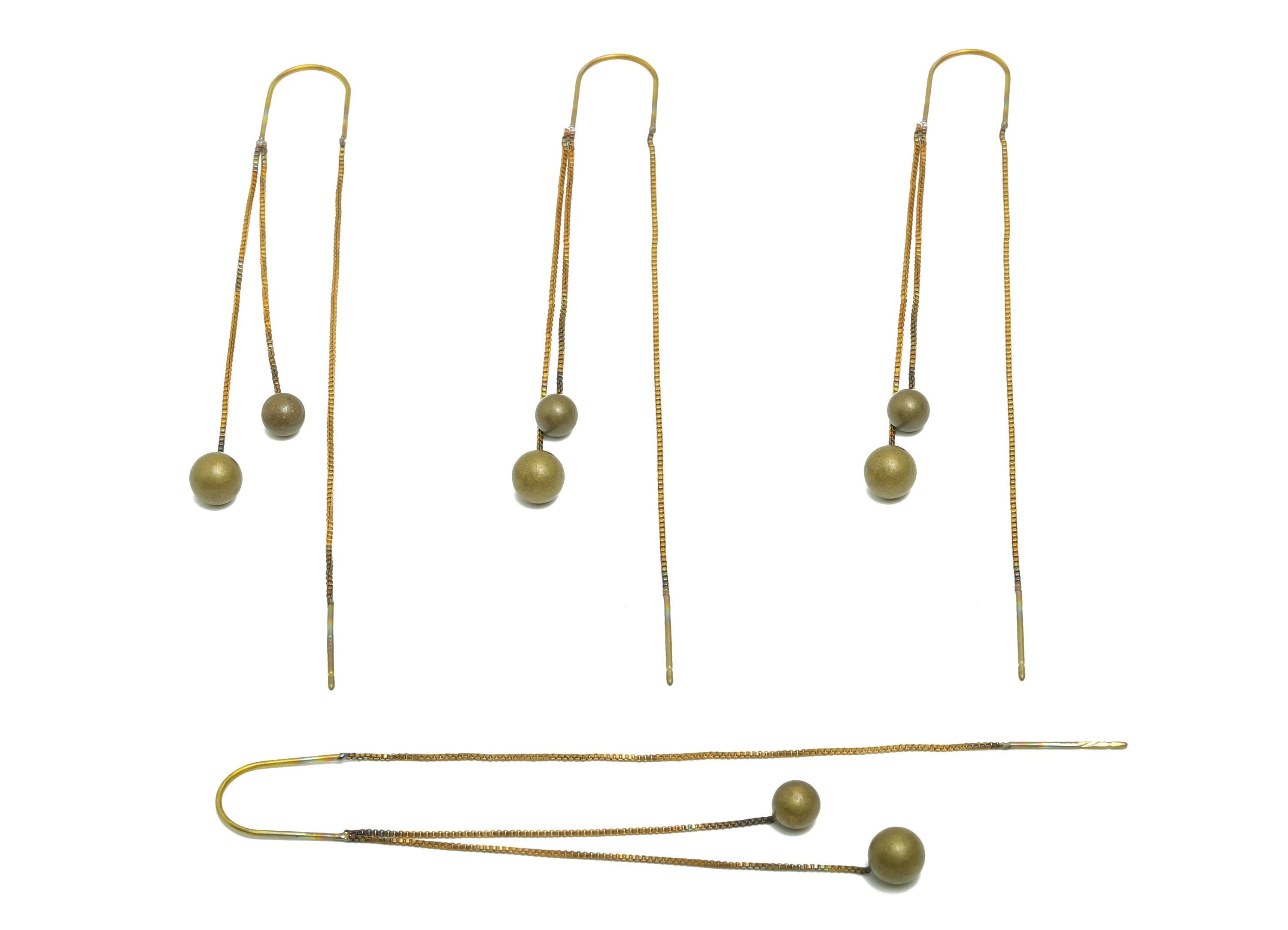 Brass Tassel Ear Wire - Raw Brass Chain Threader Earrings With Beads  - Beaded Drop Earring  - Simple Hook Earring - 90x10x5mm - PP10949 - DOMEDBAZAAR