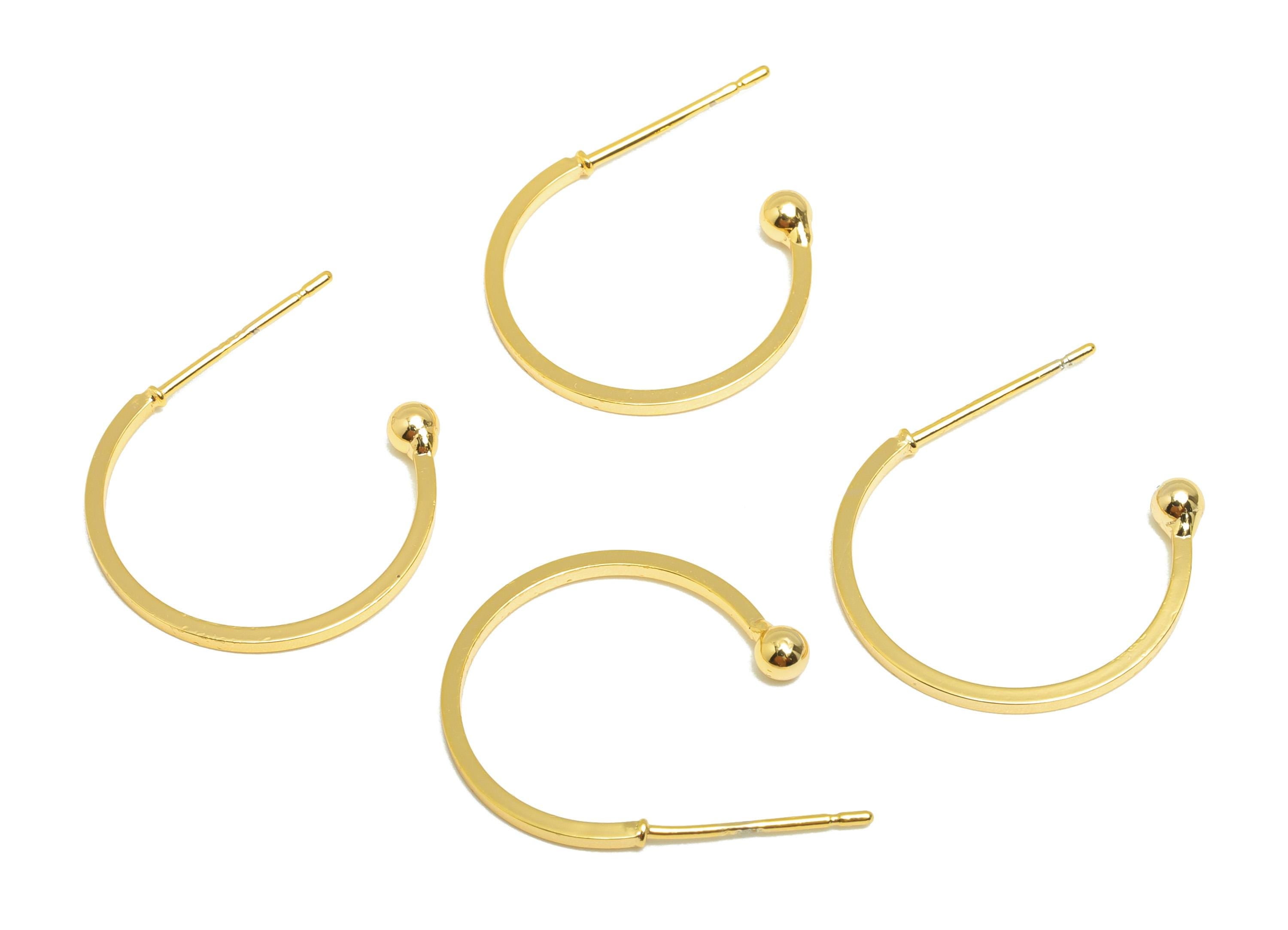 Brass Hoop Earring  Bead - Brass Hoop With Bead Earring Post - Brass Open Hoop Earring - 18K Real Gold Plating - 18x15.72x2.84mm - RGP10232 - DOMEDBAZAAR