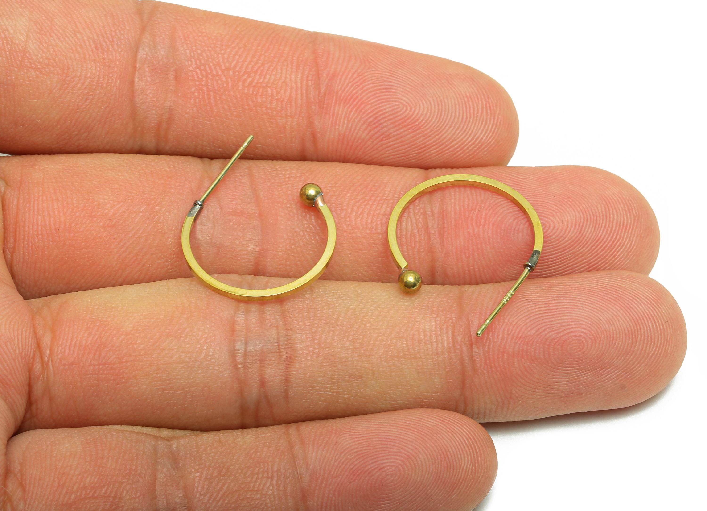 Brass Hoop Earring Bead - Raw Brass Hoop With Bead Earring Post - Brass Simple Gold Hoop - Minimalist Jewelry - 18x15.72x2.84mm - PP10940 - DOMEDBAZAAR