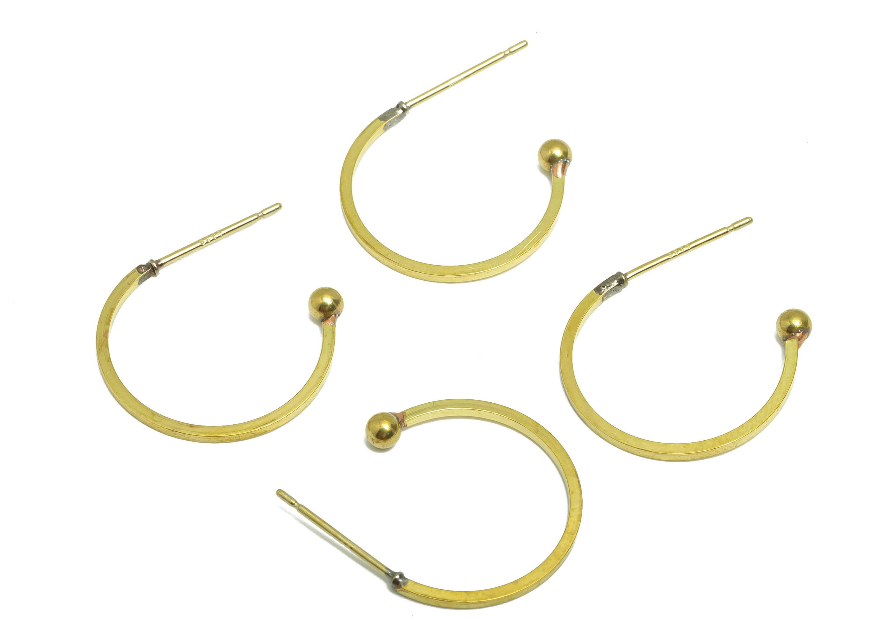 Brass Hoop Earring Bead - Raw Brass Hoop With Bead Earring Post - Brass Simple Gold Hoop - Minimalist Jewelry - 18x15.72x2.84mm - PP10940 - DOMEDBAZAAR