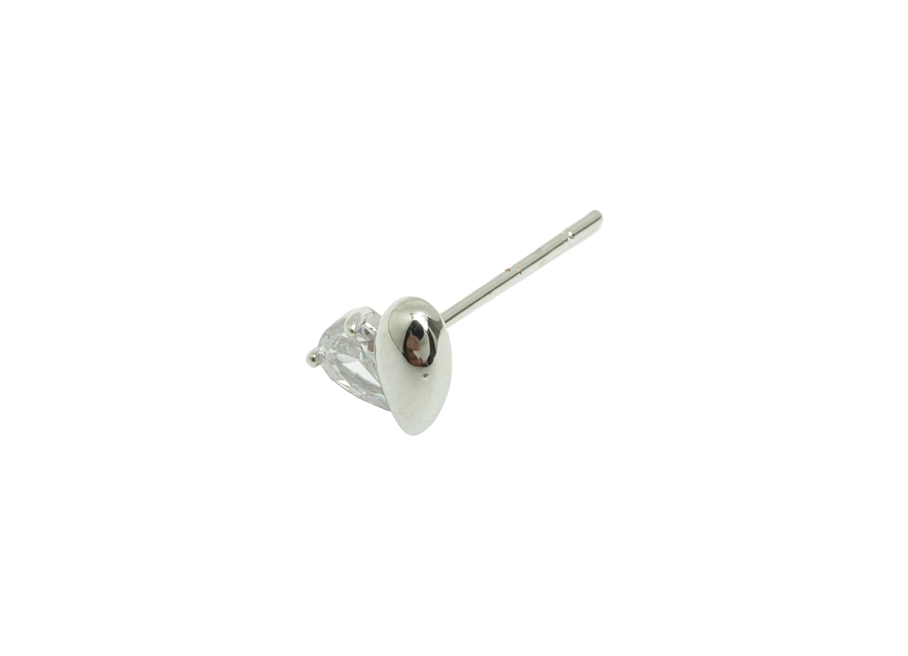 Brass CZ Heart Earring - Brass Cubic Zircon Earring Post - Teardrop Stud Earring Gemstone - 18K Real White Gold Plating - 7x5x3mm - RGP10251 - DOMEDBAZAAR