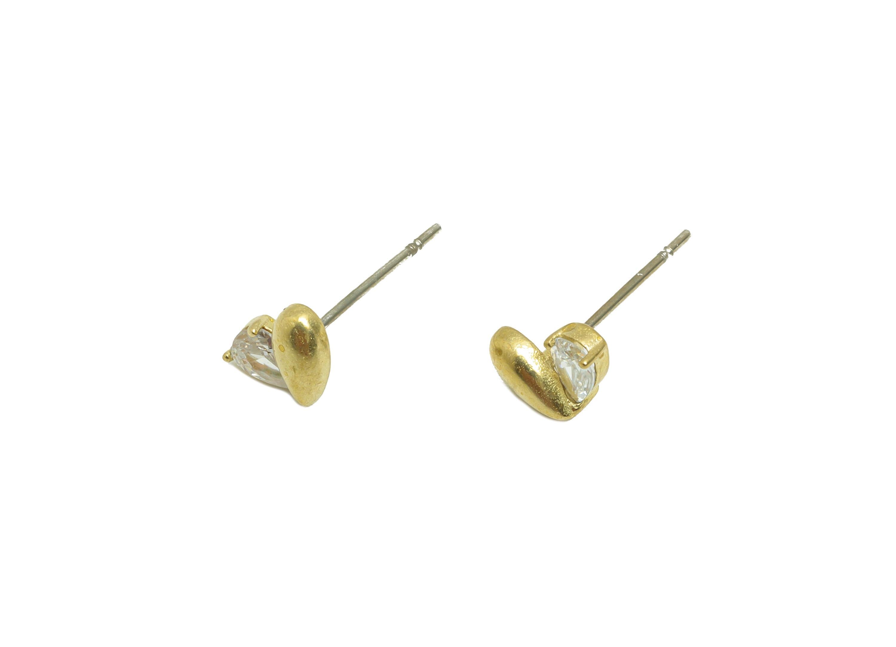 Brass CZ Heart Earring - Brass Cubic Zircon Earring Post - Gold Teardrop Stud Earring Gemstone - Crystal Earring Stud - 7x5x3mm - PP10954 - DOMEDBAZAAR