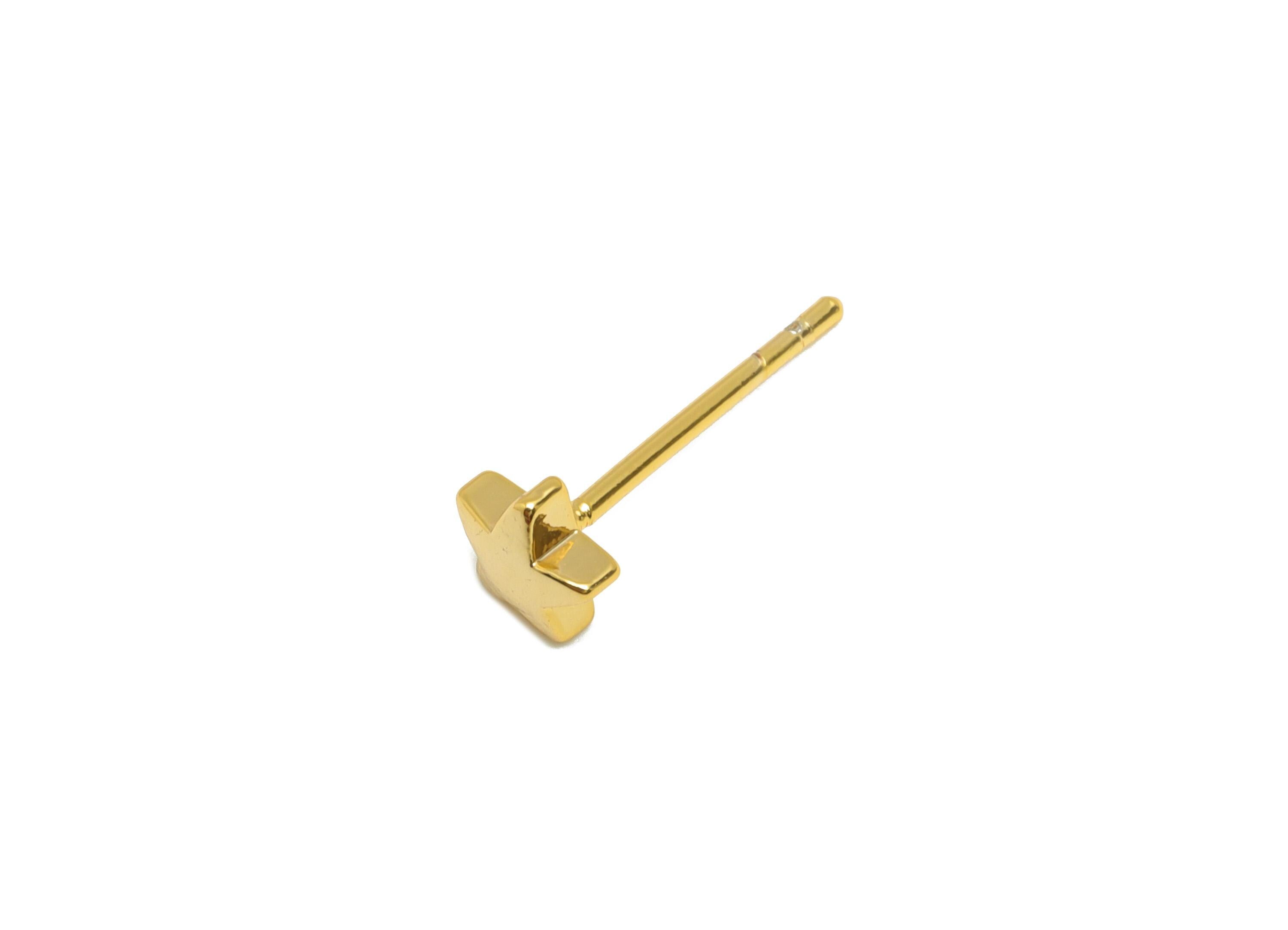 Brass Star Earring Stud - Brass Dainty Earring Post - Brass Gold Five-Pointed Star Earring - 18K Real Gold Plating - 4.97x4x1mm - RGP10231 - DOMEDBAZAAR