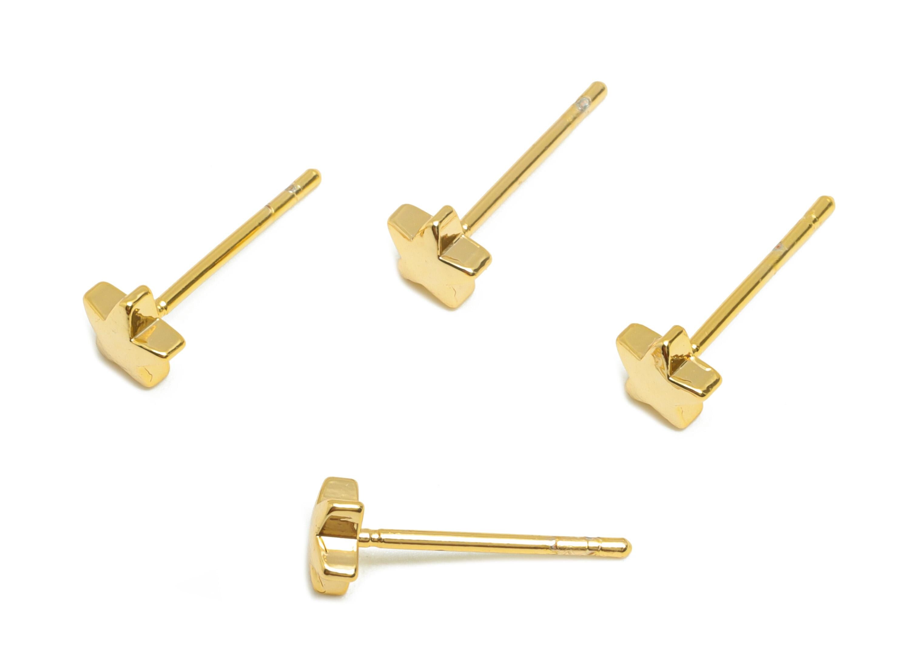 Brass Star Earring Stud - Brass Dainty Earring Post - Brass Gold Five-Pointed Star Earring - 18K Real Gold Plating - 4.97x4x1mm - RGP10231 - DOMEDBAZAAR