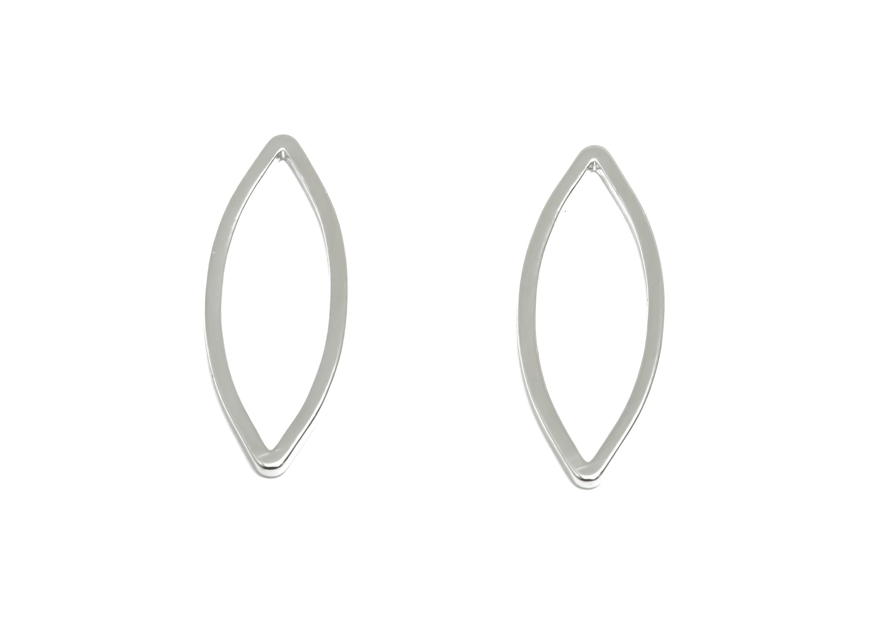 Brass Marquise Earring Charm - Semi Marquise Ring Connector - White Ring for Necklace - 18K Real White Gold Plating - 19x7x0.87mm - RGP8935 - DOMEDBAZAAR