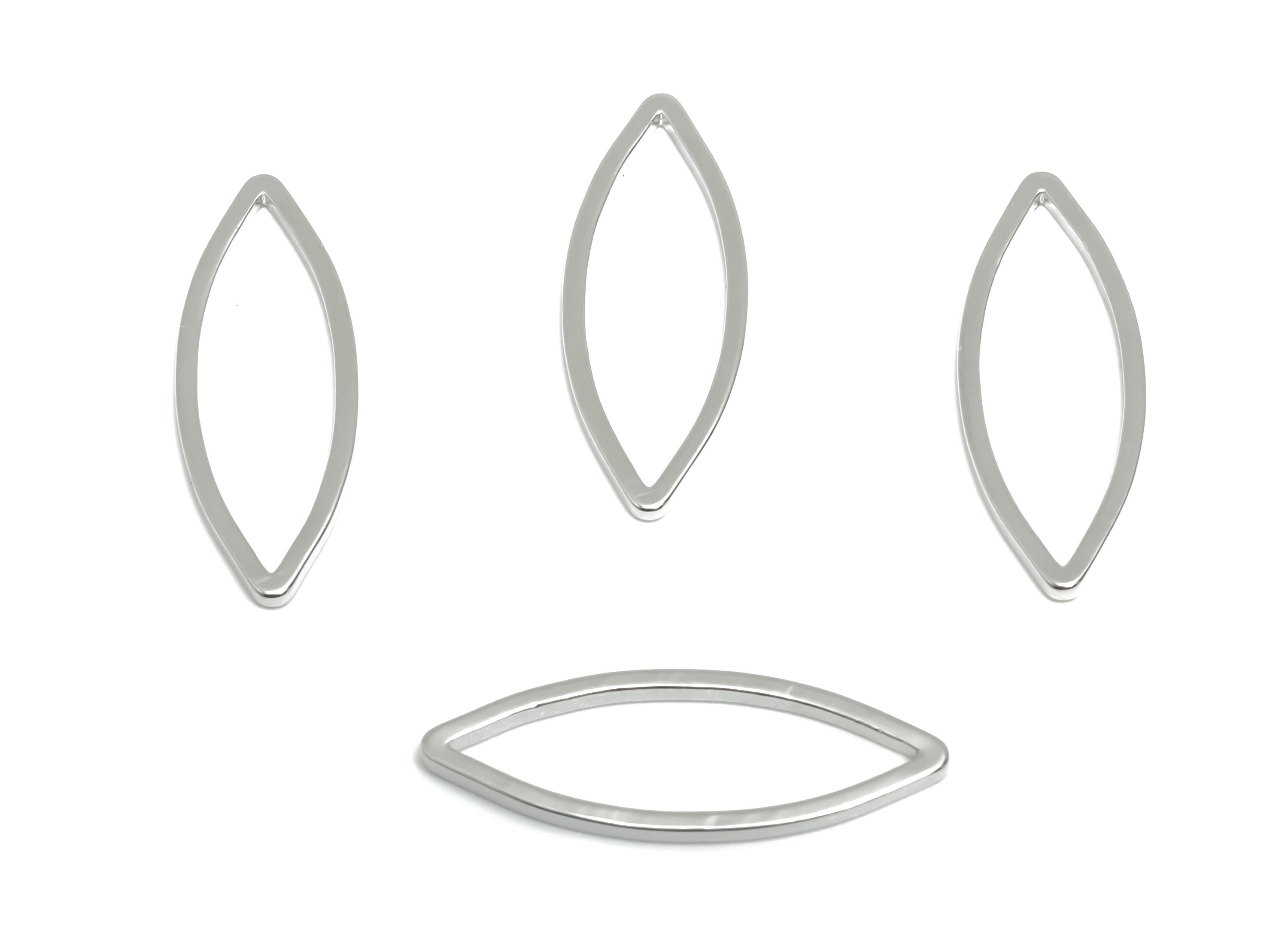 Brass Marquise Earring Charm - Semi Marquise Ring Connector - White Ring for Necklace - 18K Real White Gold Plating - 19x7x0.87mm - RGP8935 - DOMEDBAZAAR