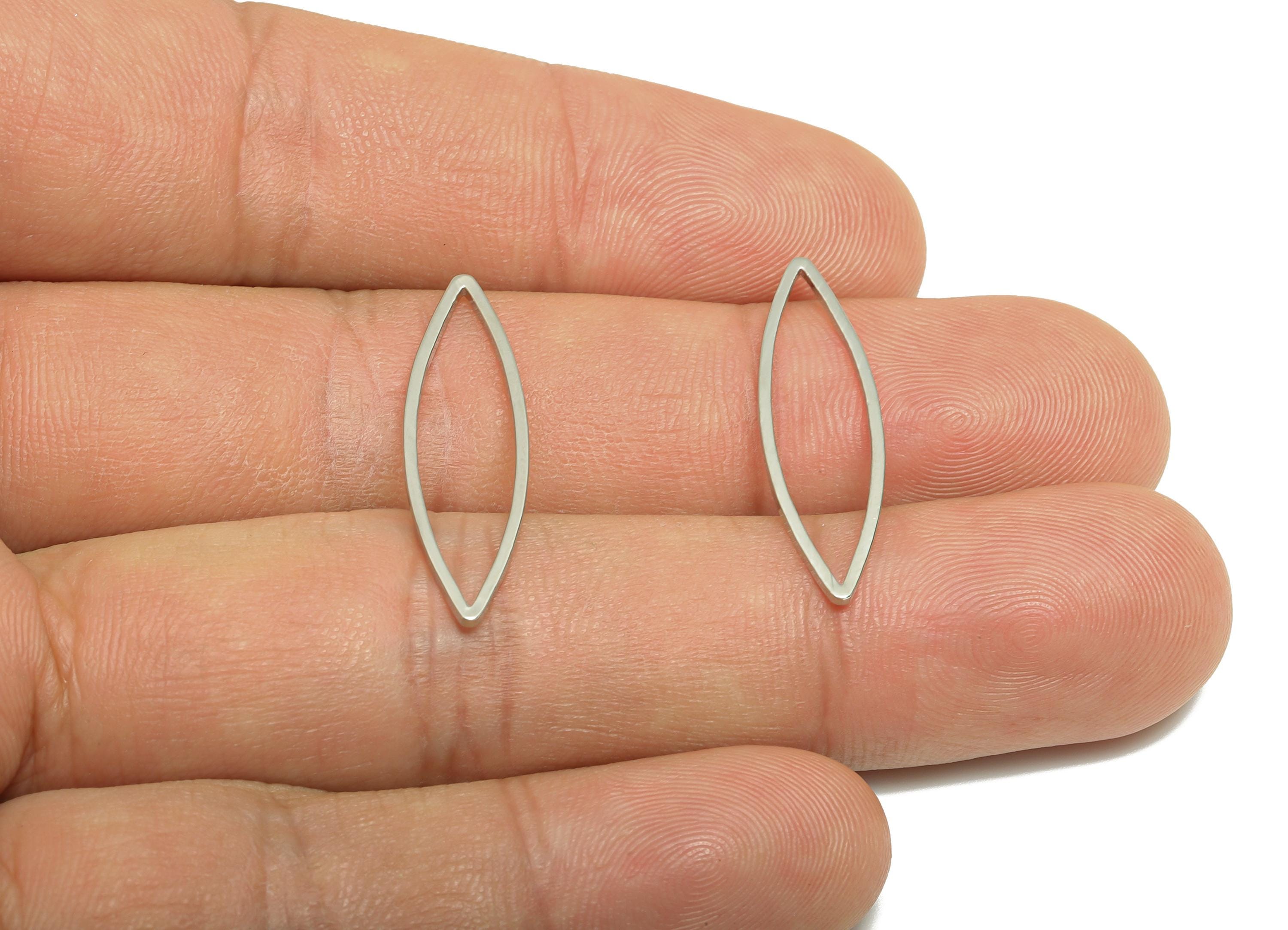 Brass Marquise Earring Charm - Semi Marquise Ring Connector - White Ring for Necklace - 18K Real White Gold Plating - 27.6x8x0.9mm - RGP8937 - DOMEDBAZAAR