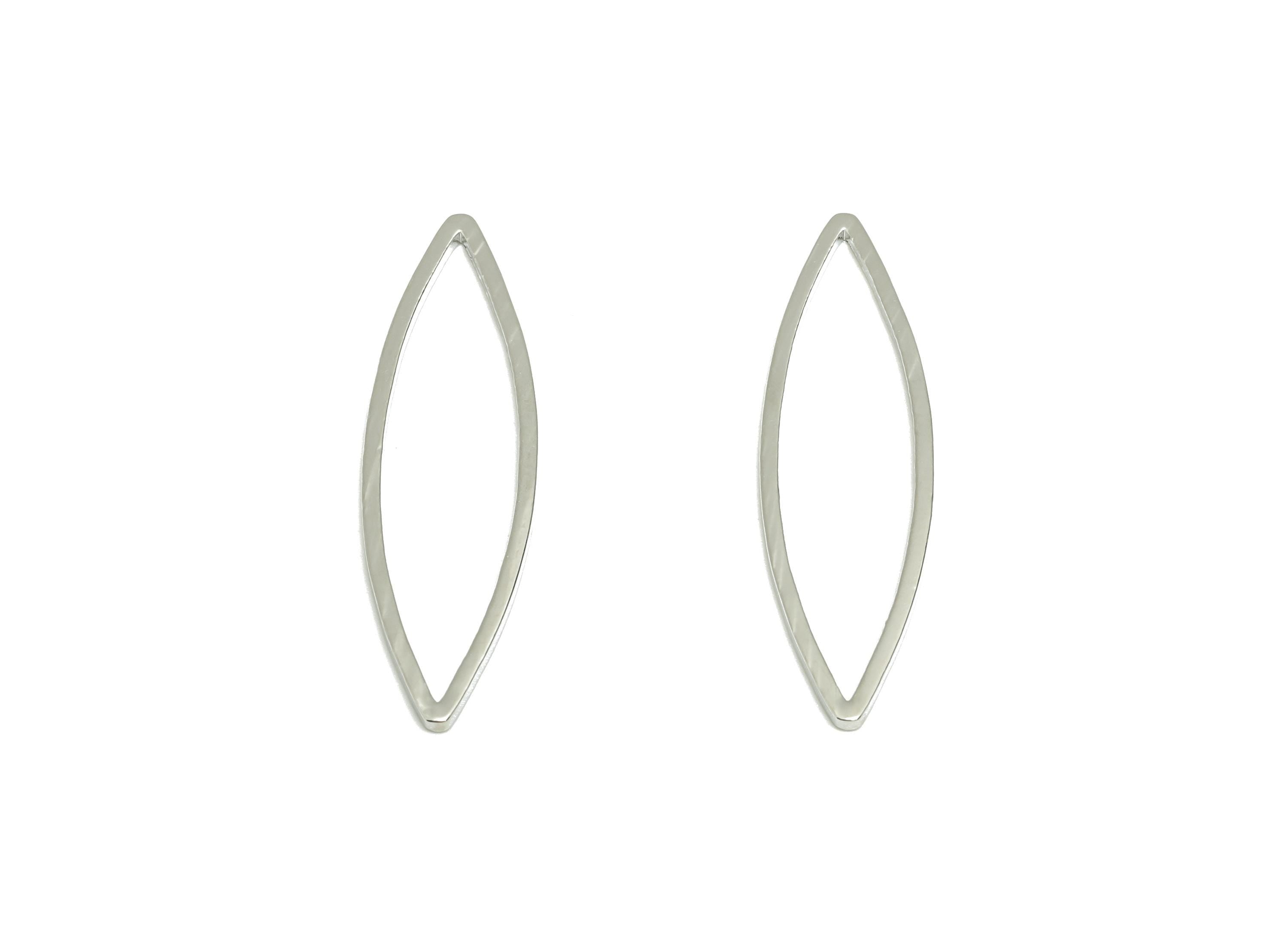 Brass Marquise Earring Charm - Semi Marquise Ring Connector - White Ring for Necklace - 18K Real White Gold Plating - 27.6x8x0.9mm - RGP8937 - DOMEDBAZAAR