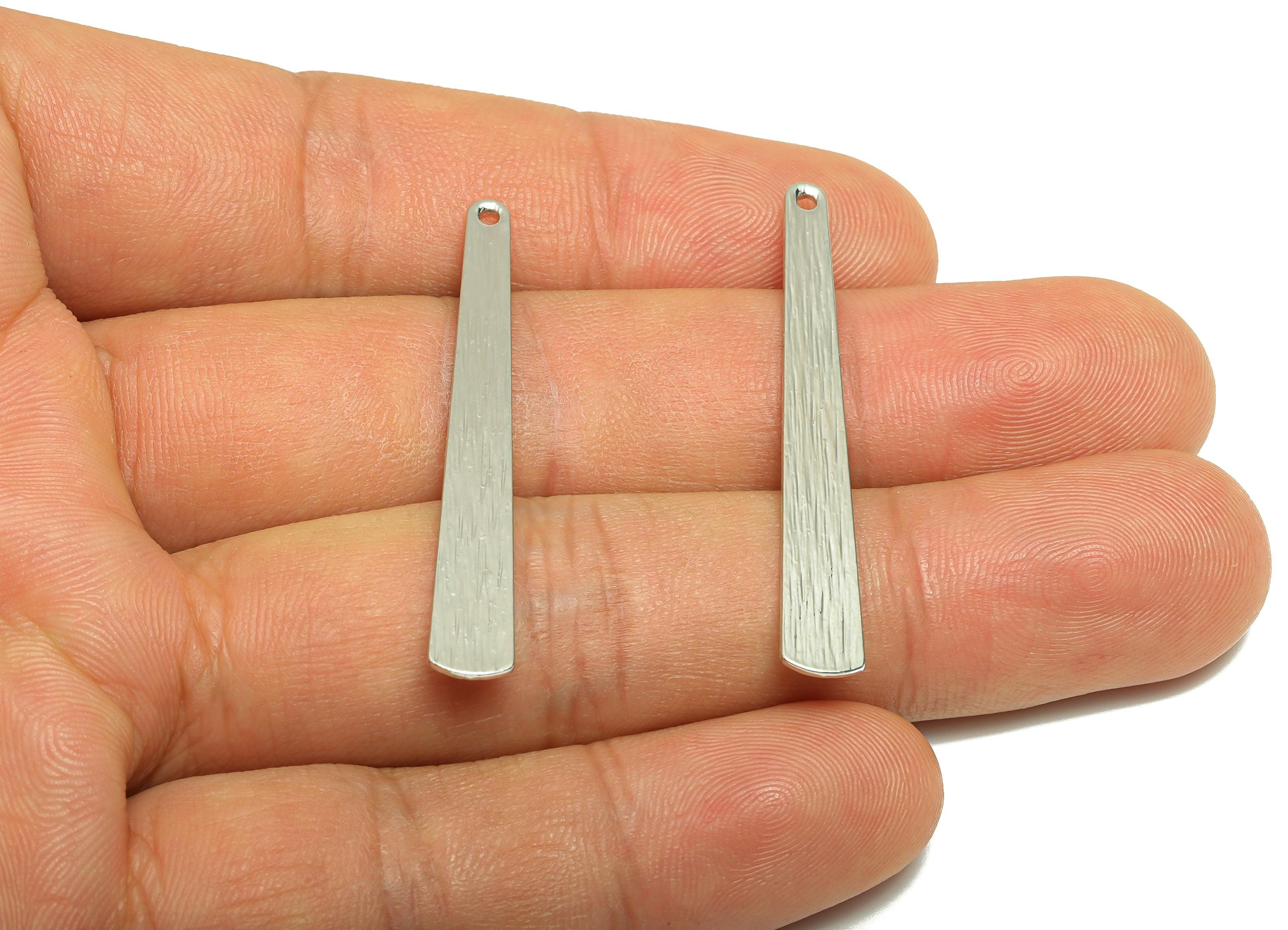 Rectangle Bar Pendant - Brass Textured Bracelet Charm - Trapezoid Necklace Accessory - 18K Real White Gold Plating - 43x6x0.8mm - RGP8938 - DOMEDBAZAAR