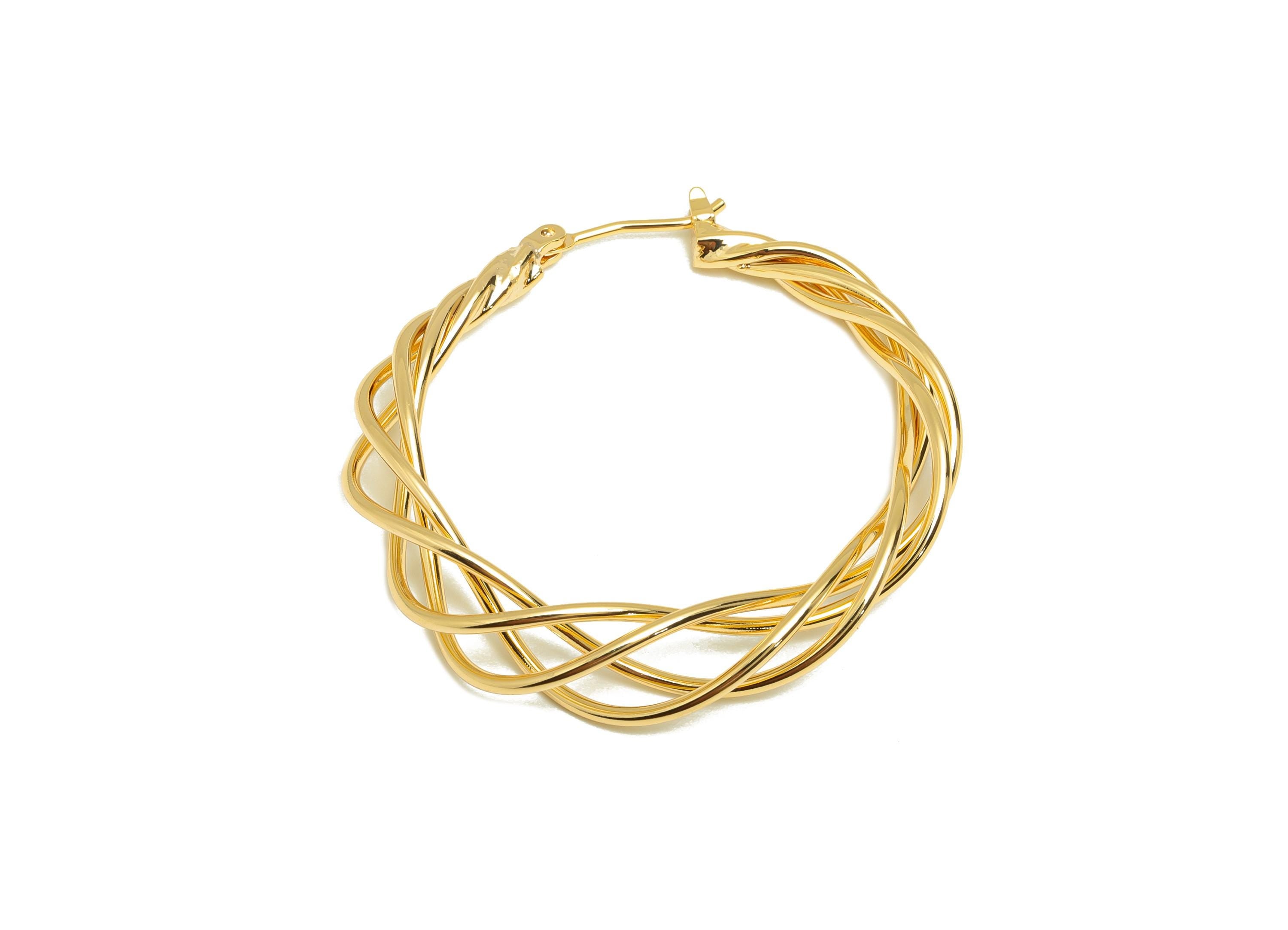 Brass Twisted Hoop Ear - Gold Huggie Earring for Girl&#39;s - Wave Circle Daily Wear Earring - 18K Real Gold Plated - 37.73x11.27x7.6mm- RGP8940 - DOMEDBAZAAR