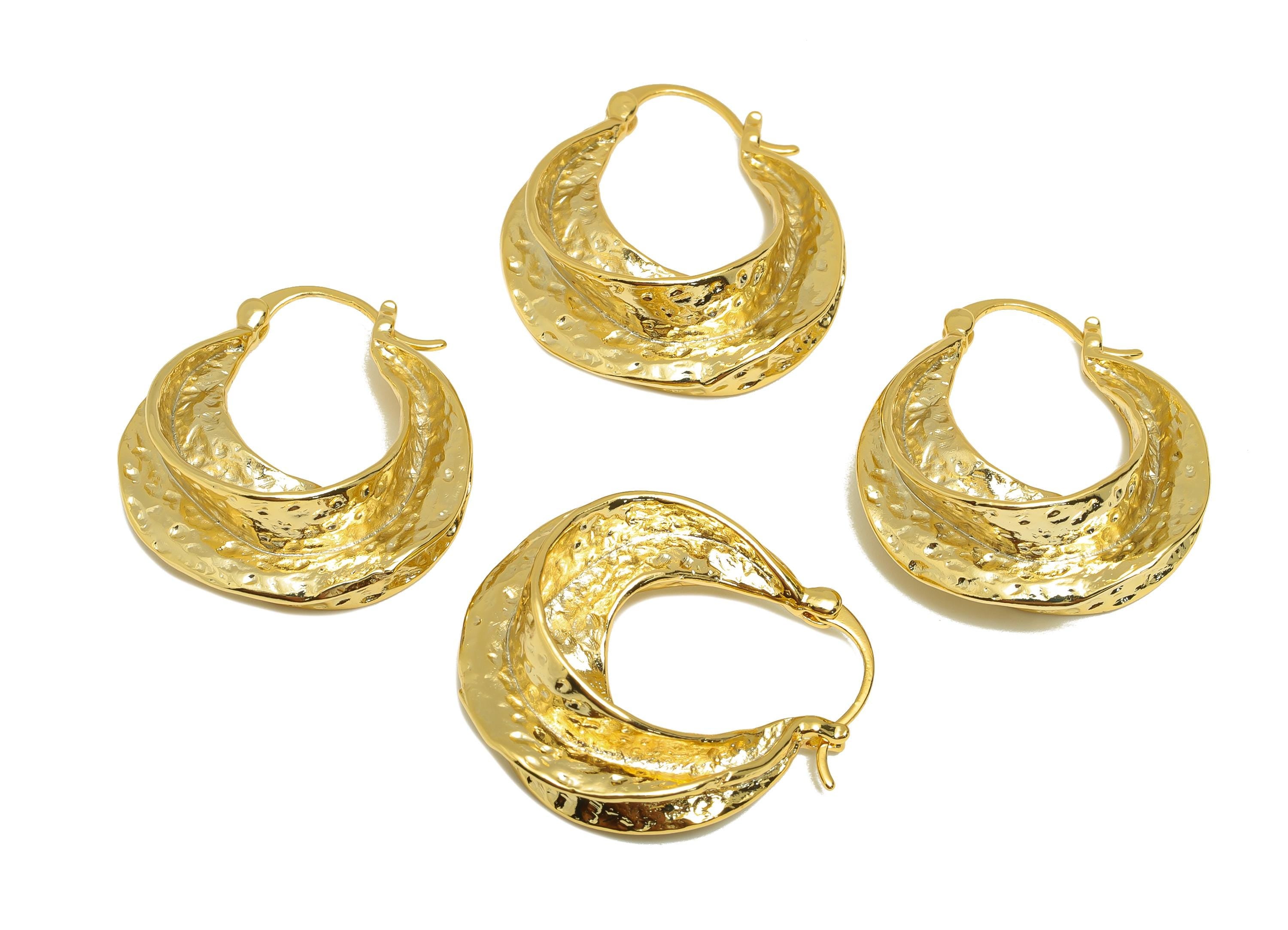 Brass Crescent Hoop Ear - Gold Huggie Earring for Girl&#39;s - Hammered Daily Wear Earring - 18K Real Gold Plated - 26.87x24.17x8.71mm - RGP8941 - DOMEDBAZAAR