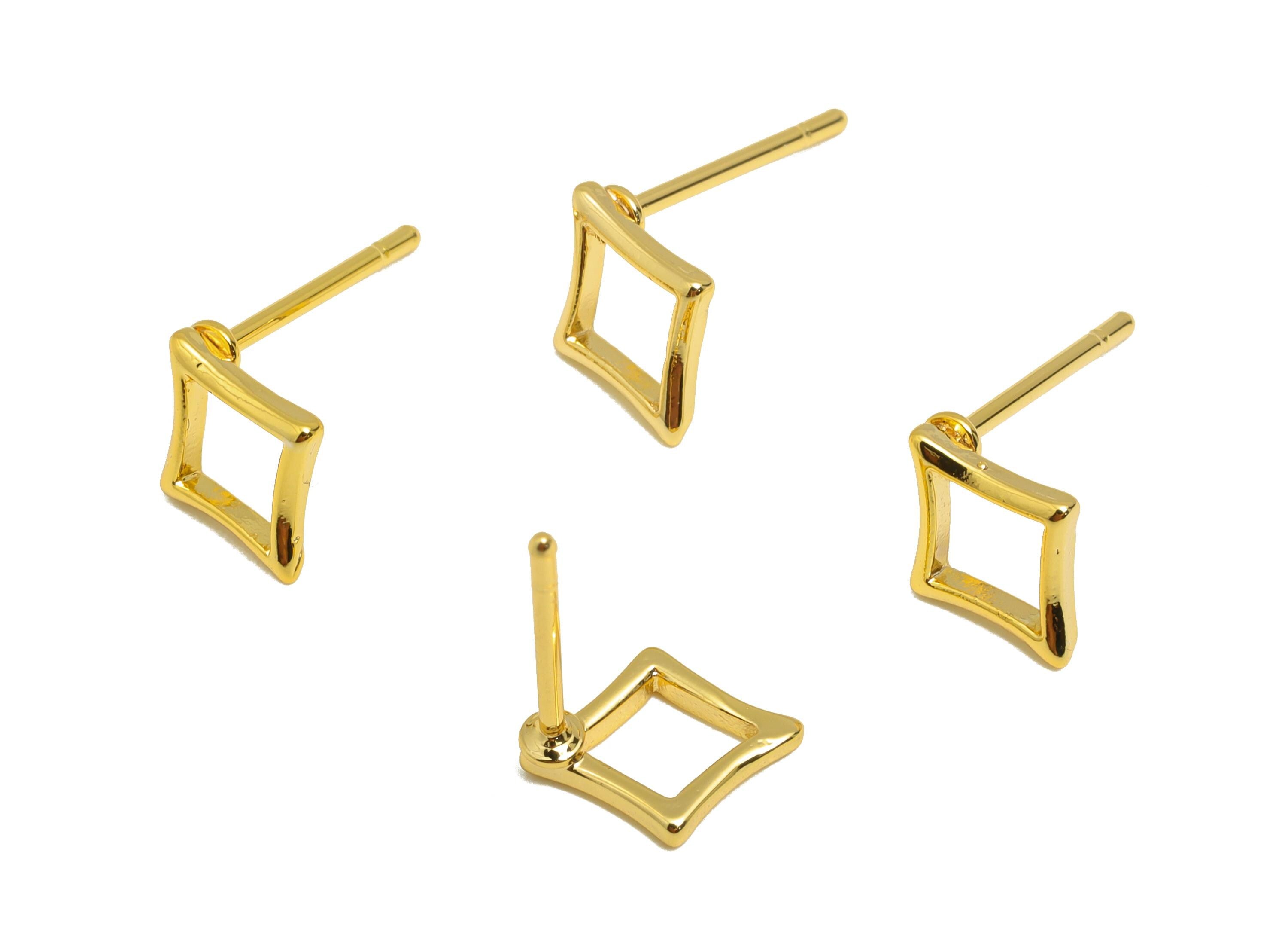 Brass Rhombic Earring Stud - Gold Tiny Geometric Ear Post for Girls - Daily Wear Earring - 18K Real Gold Plating - 8.56x8.56x1.07mm- RGP8942 - DOMEDBAZAAR