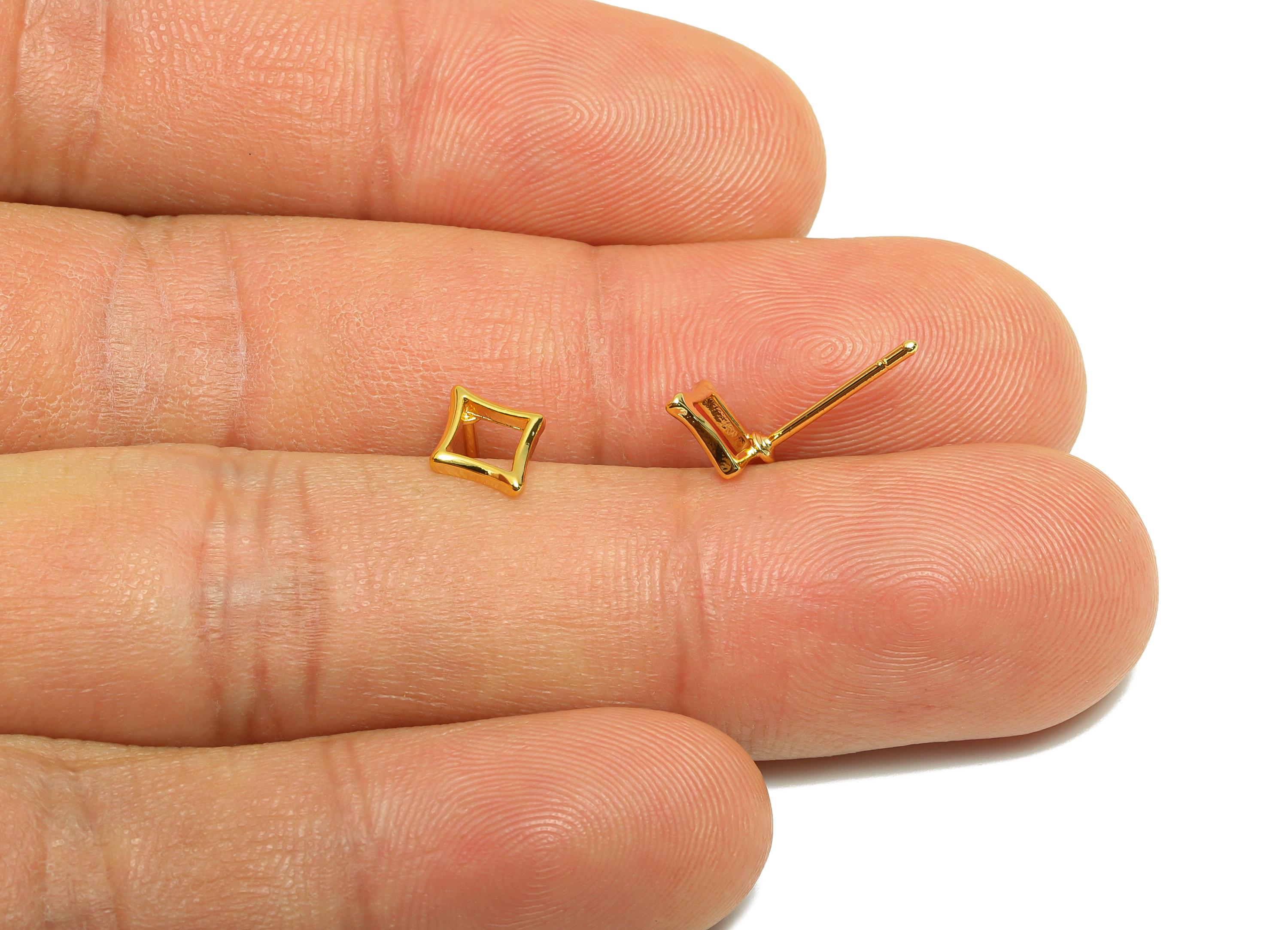 Brass Rhombic Earring Stud - Gold Tiny Geometric Ear Post for Girls - Daily Wear Earring - 18K Real Gold Plating - 8.56x8.56x1.07mm- RGP8942 - DOMEDBAZAAR
