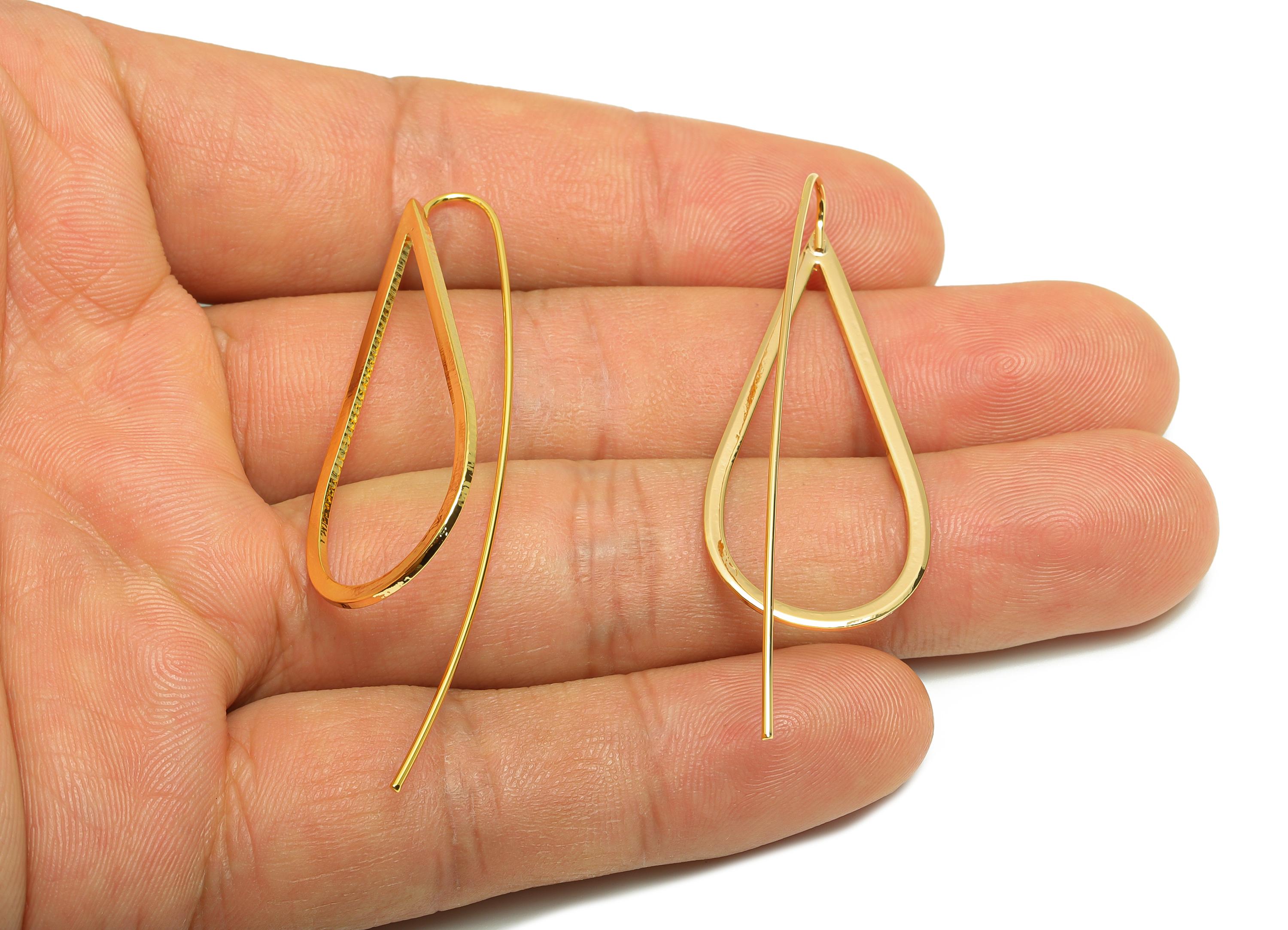 Brass Teardrop Earring - Gold Minimalist Earring Wire for Woman&#39;s - Geometry Drop Earring Wire - 18K Real Gold Plating - 55x18x1mm - RGP8943 - DOMEDBAZAAR