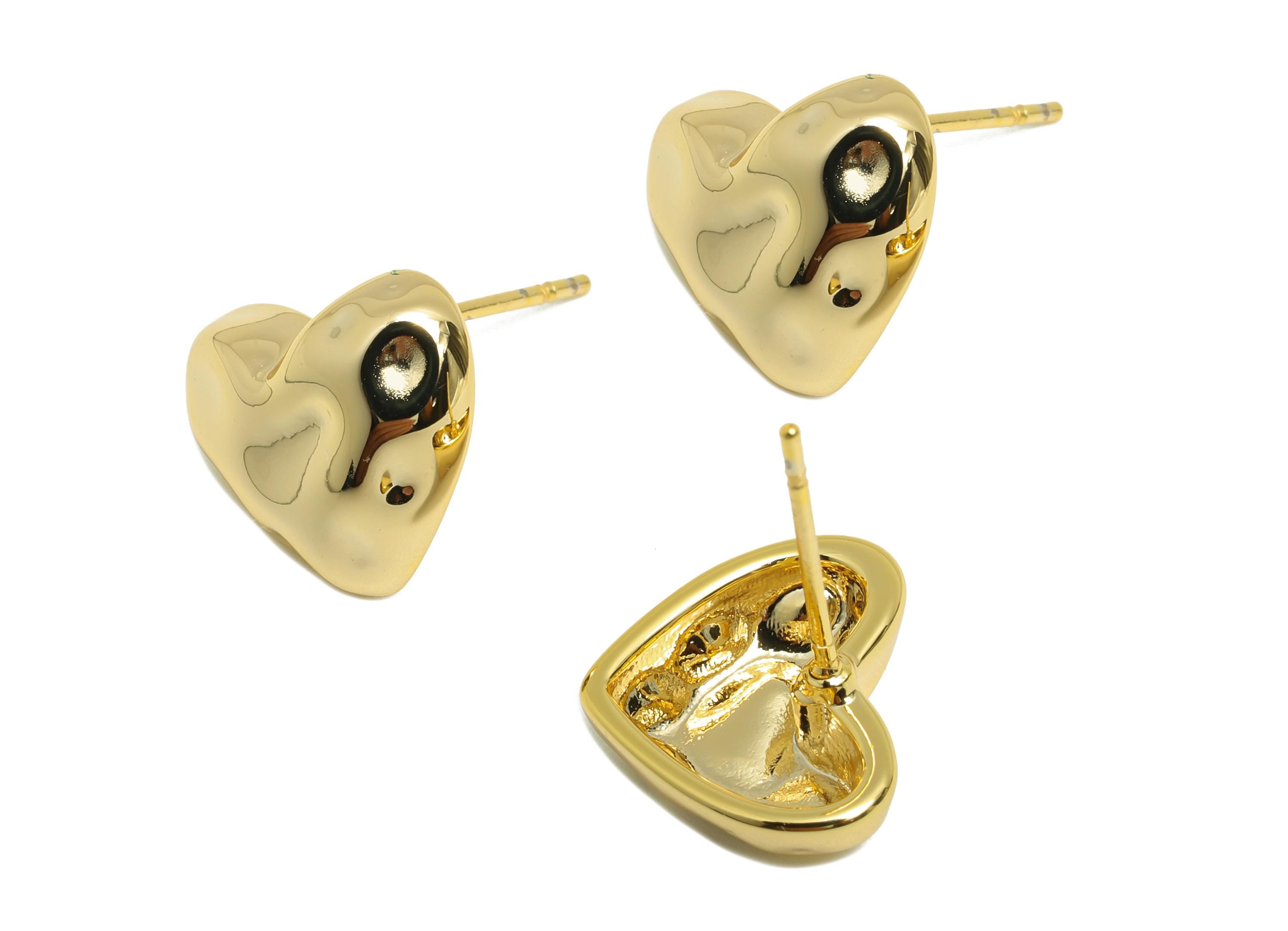 Vintage Brass Heart Stud Earring - Brass Textured Dainty Handcrafted Heart Earring Post - Gold Artisan Jewelry - 10.5x12.43x3mm - RGP10105 - DOMEDBAZAAR