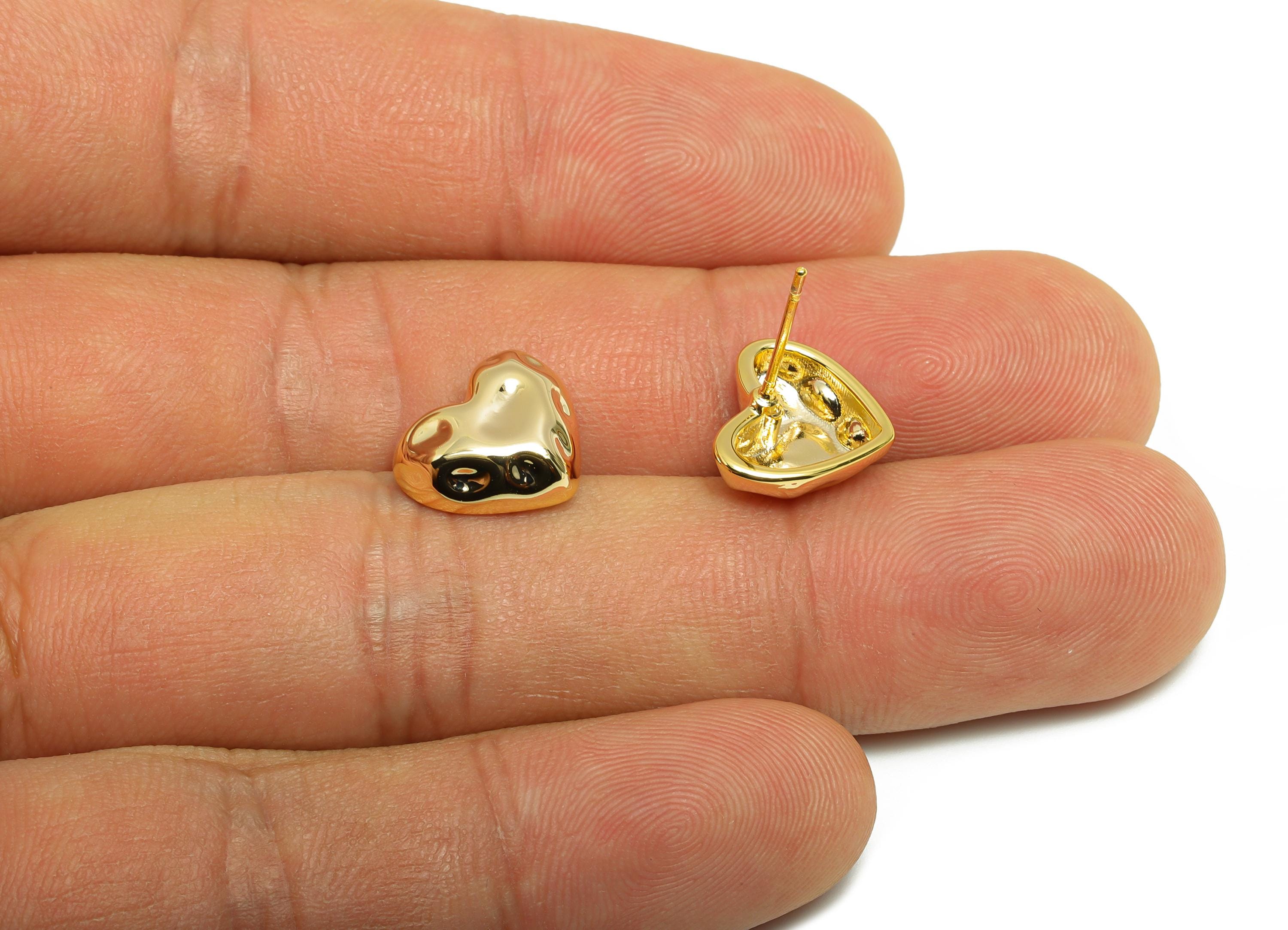Vintage Brass Heart Stud Earring - Brass Textured Dainty Handcrafted Heart Earring Post - Gold Artisan Jewelry - 10.5x12.43x3mm - RGP10105 - DOMEDBAZAAR
