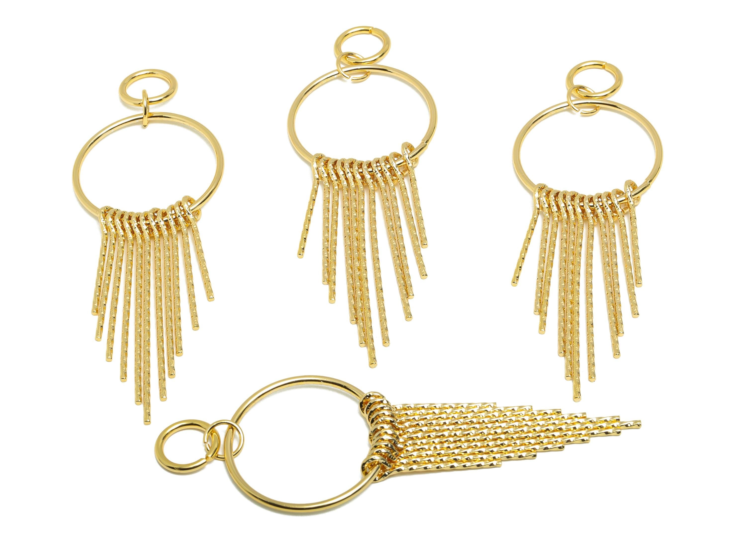 Dangle Tassel Earring Charm - Brass Boho Textured Tassel Charm - Layered Fringe for Bold Look  Charm - Gold Jewelry - 90x30x5mm - RGP10113 - DOMEDBAZAAR