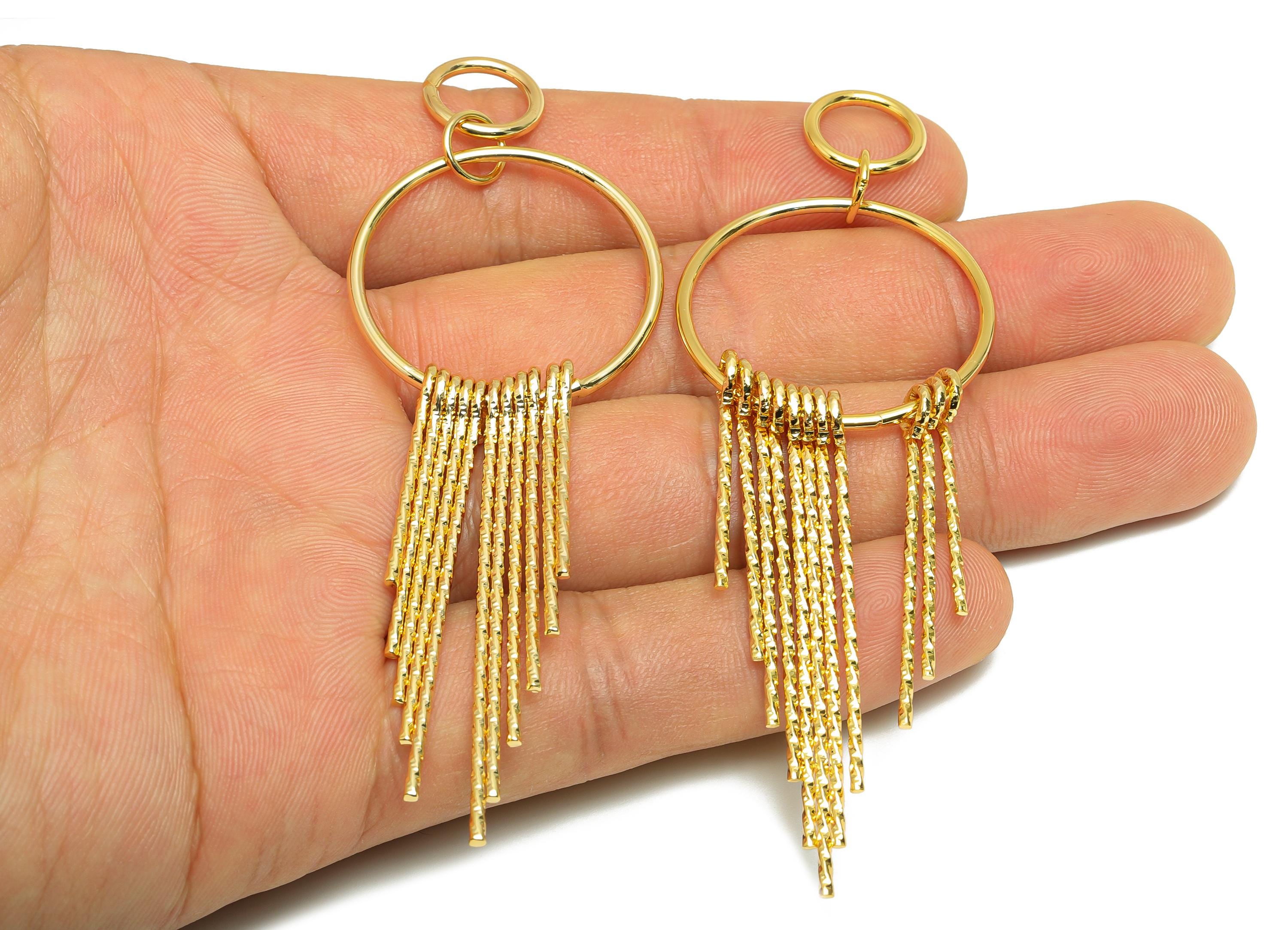 Dangle Tassel Earring Charm - Brass Boho Textured Tassel Charm - Layered Fringe for Bold Look  Charm - Gold Jewelry - 90x30x5mm - RGP10113 - DOMEDBAZAAR