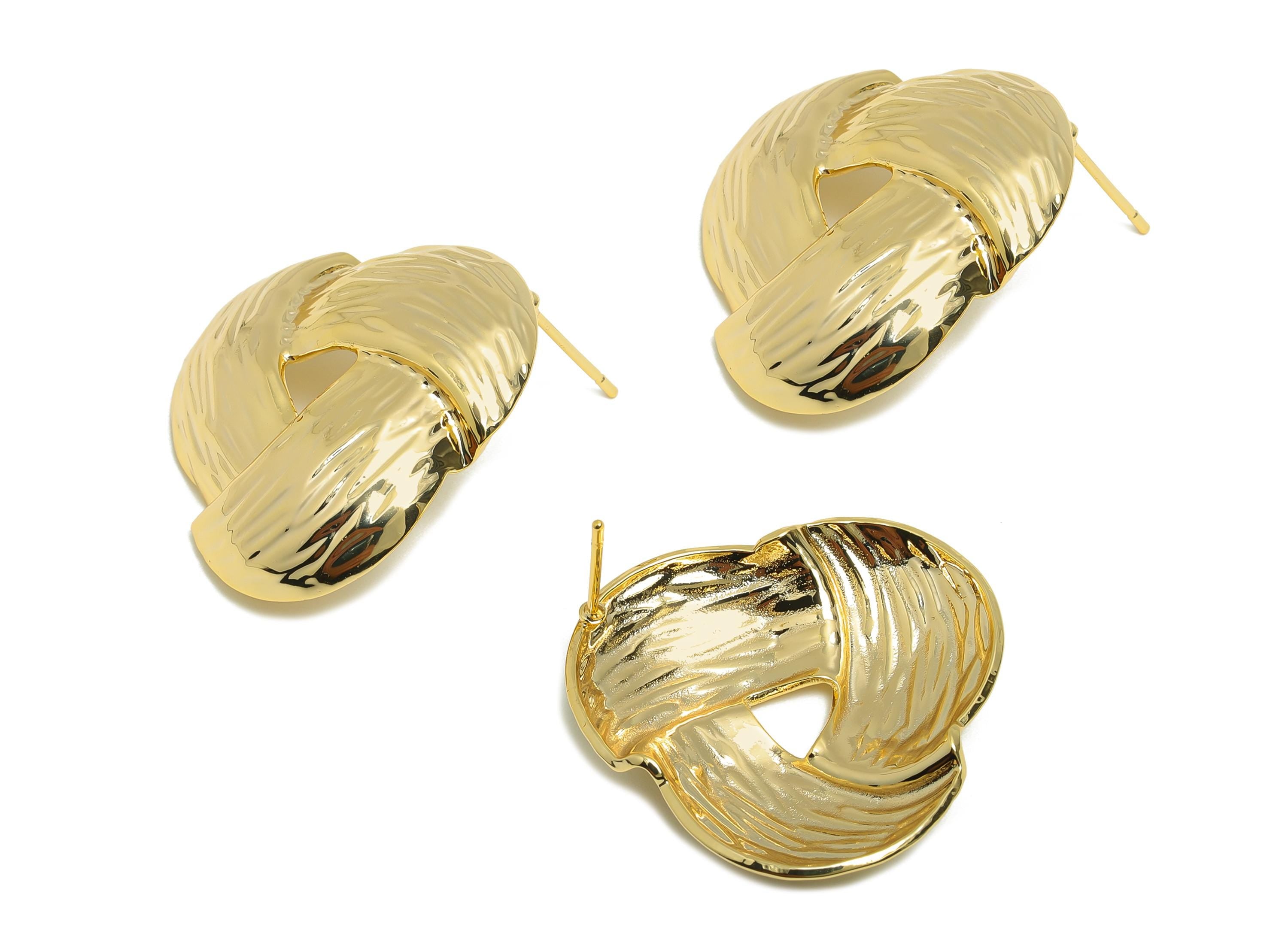 Vintage Knot Earring Post - Brass Textured Knot Stud Earring for Women - Classic Woven Knot Earring Stud - Gold Jewelry - 27x27x4mm-RGP10089 - DOMEDBAZAAR