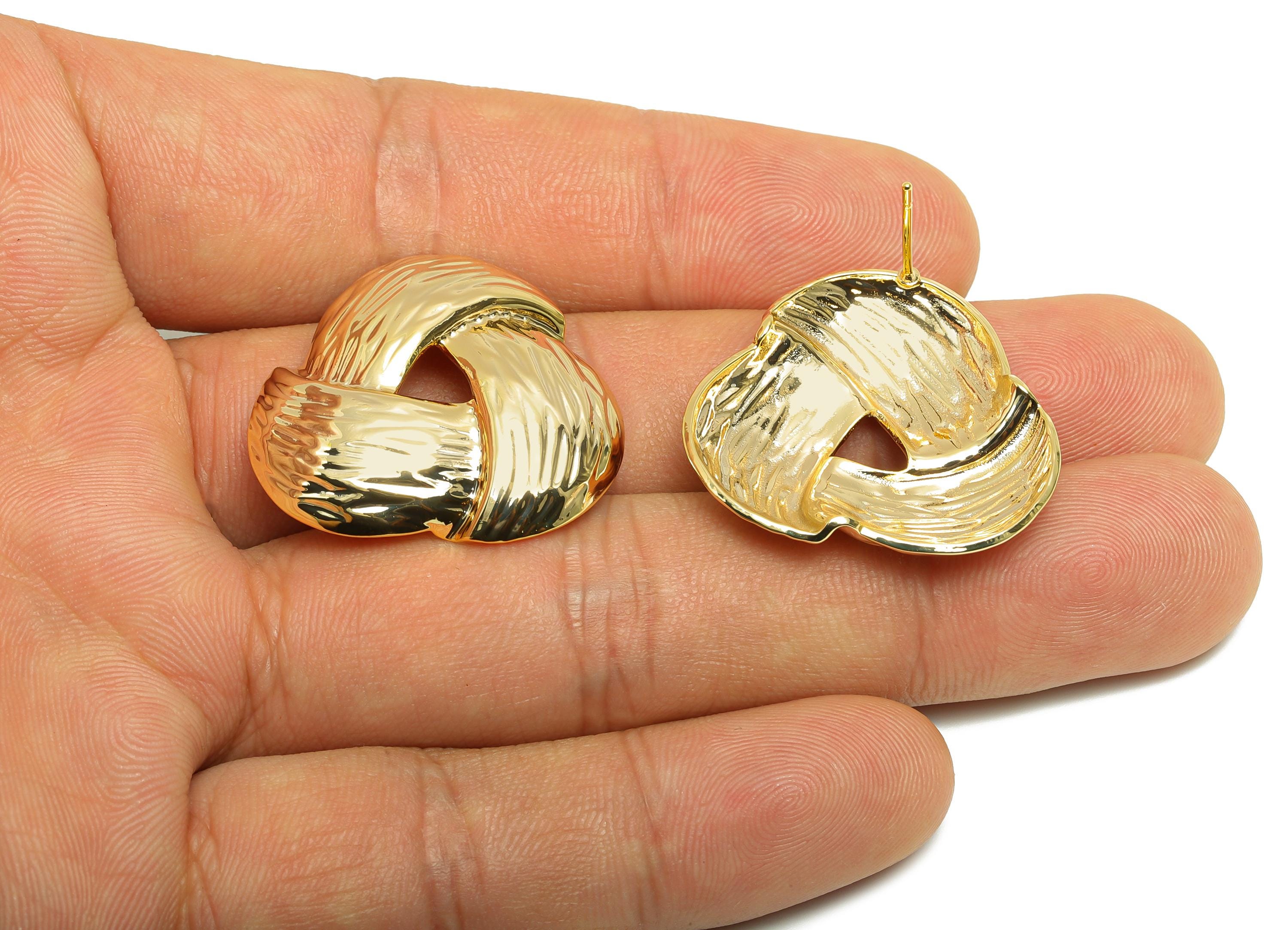 Vintage Knot Earring Post - Brass Textured Knot Stud Earring for Women - Classic Woven Knot Earring Stud - Gold Jewelry - 27x27x4mm-RGP10089 - DOMEDBAZAAR