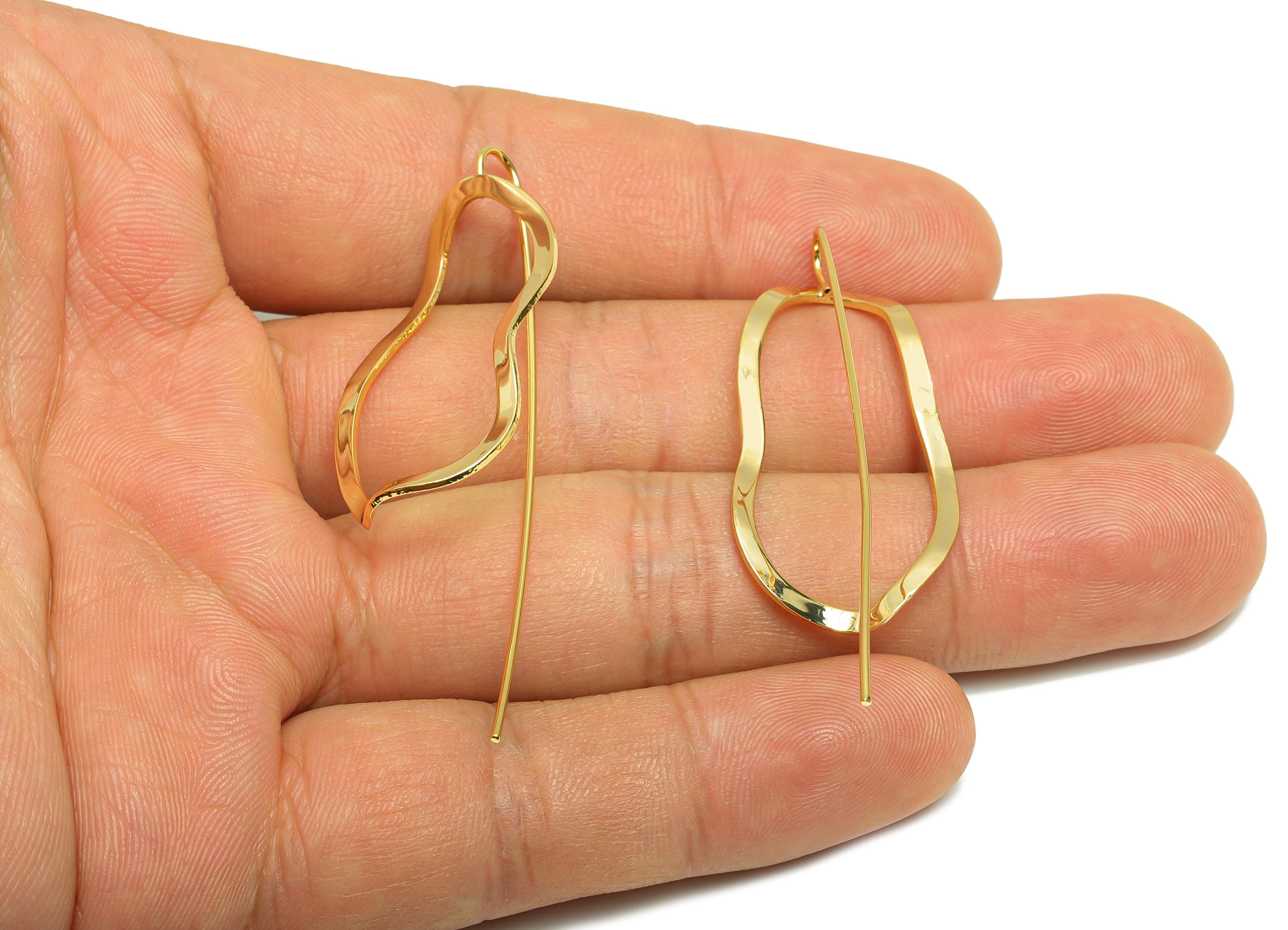 Brass Irregular Ear Wire - Gold Minimalist Earring Wire for Woman&#39;s - Wave Earring Wire - 18K Real Gold Plating - 55x18.55x0.92mm - RGP8945 - DOMEDBAZAAR