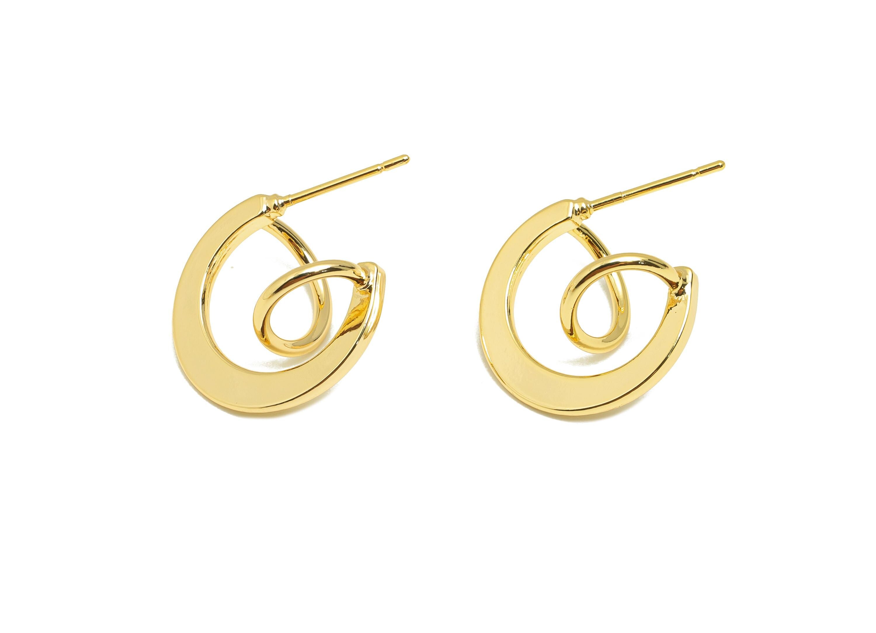 Brass Abstract Spiral Earring - Gold Geometric Ear Post for Girls - Daily Wear Earring - 18K Real Gold Plating - 16.69x12.98x1.54mm- RGP8946 - DOMEDBAZAAR