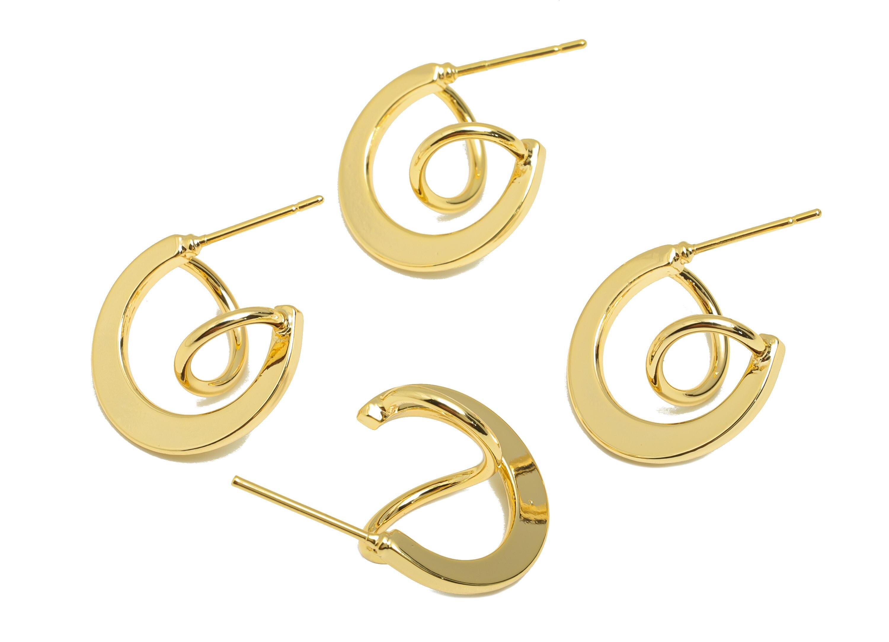 Brass Abstract Spiral Earring - Gold Geometric Ear Post for Girls - Daily Wear Earring - 18K Real Gold Plating - 16.69x12.98x1.54mm- RGP8946 - DOMEDBAZAAR
