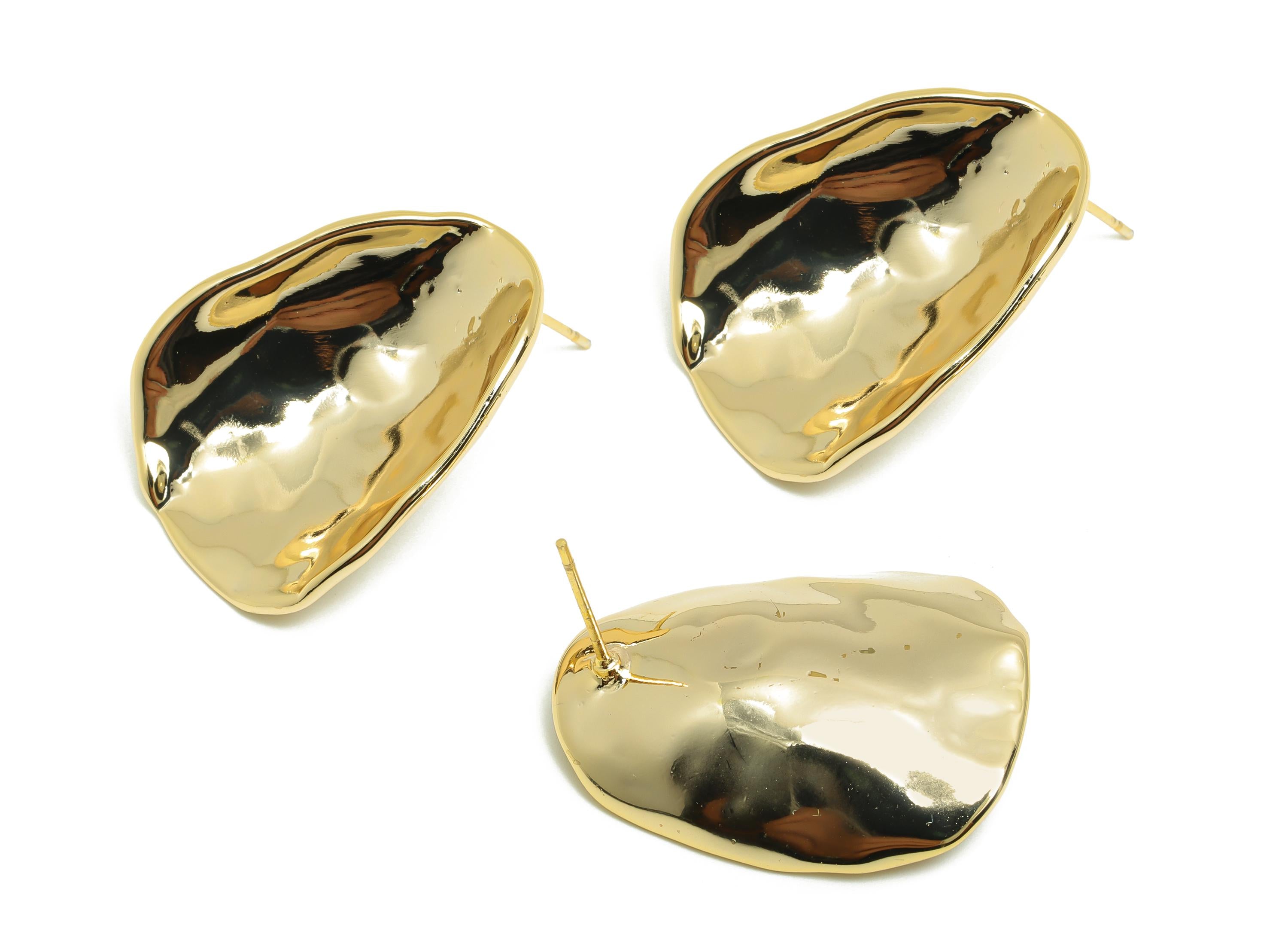 Bold Textured Earring Stud - Brass Gold Artistic Stud Earring - Brass Abstract Sculptural Earring Stud - Gold Jewelry - 28x21x7mm - RGP10100 - DOMEDBAZAAR