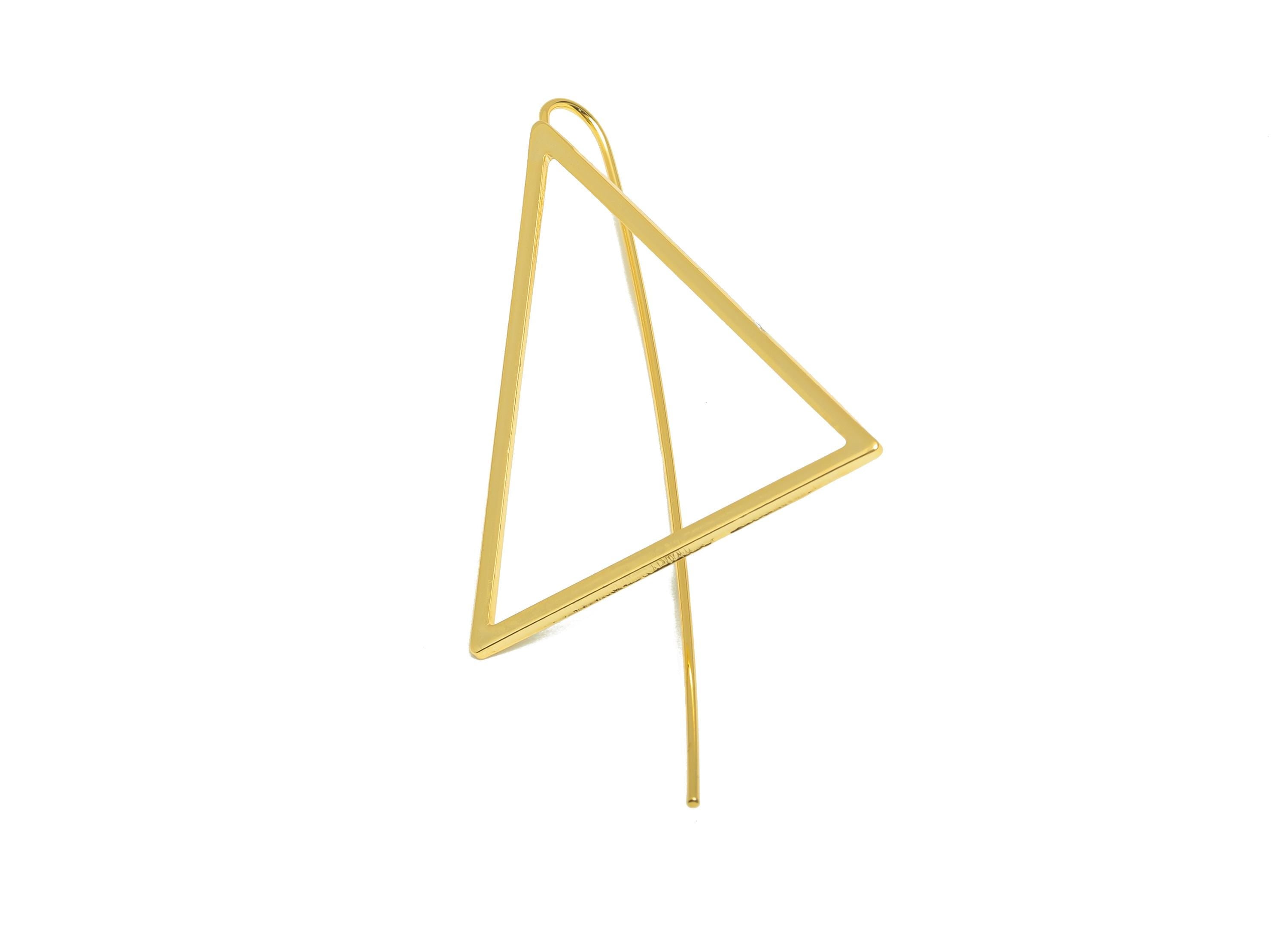Brass Triangle Earring - Gold Minimalist Earring Wire for Woman&#39;s - Geometry Triangle Ear Wire - 18K Real Gold Plated- 57x30.51x1mm- RGP8947 - DOMEDBAZAAR