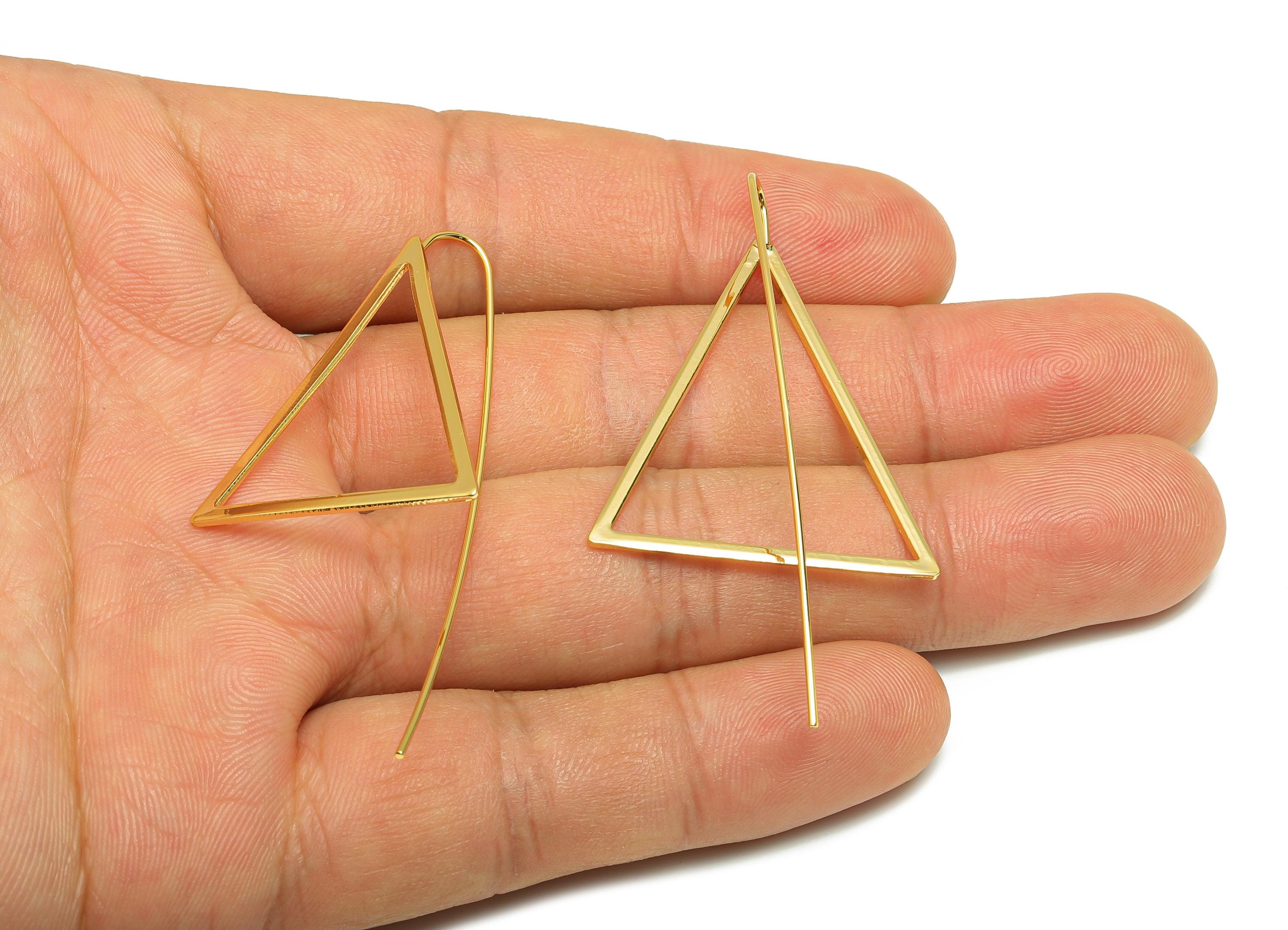 Brass Triangle Earring - Gold Minimalist Earring Wire for Woman&#39;s - Geometry Triangle Ear Wire - 18K Real Gold Plated- 57x30.51x1mm- RGP8947 - DOMEDBAZAAR