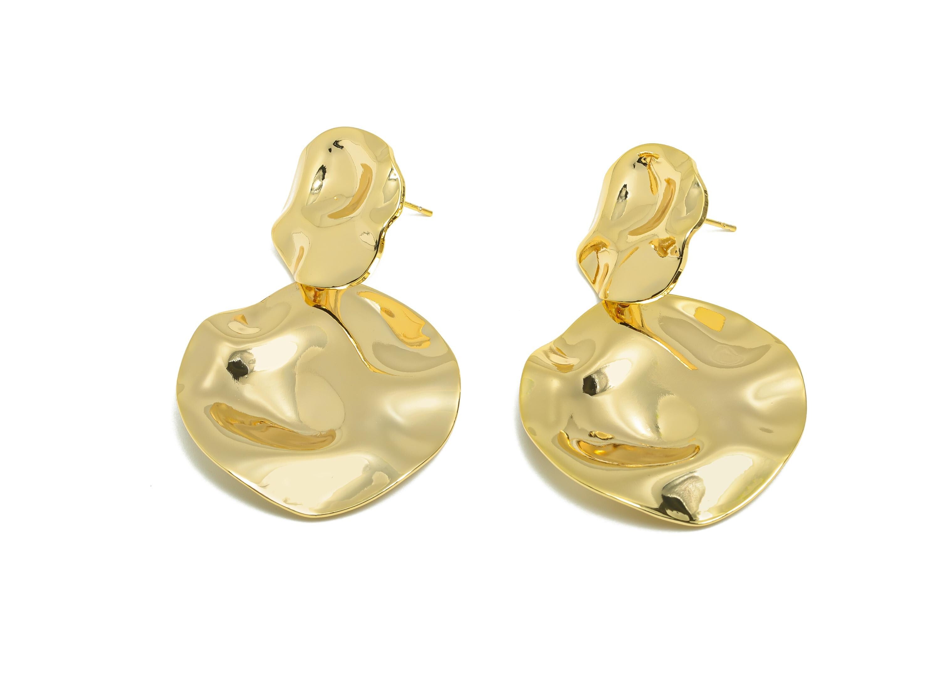 Bold Dangle Earring Post - Brass Elegant Abstract Earring Stud - Gold Elegant Earring Post - Real Gold Plating - 50.6x33x4mm - RGP10059 - DOMEDBAZAAR