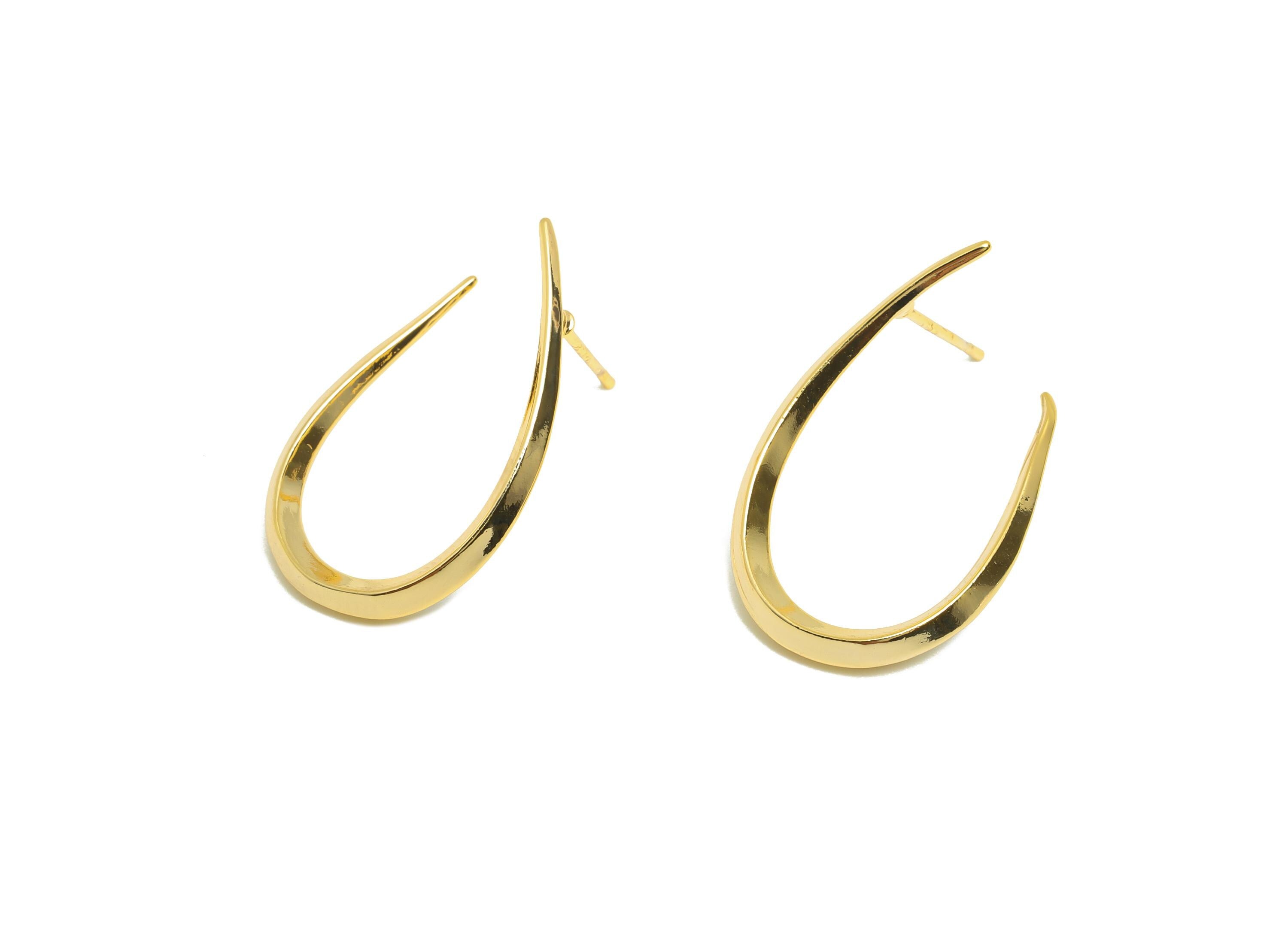 Brass Teardrop Earring - Gold Geometric Ear Post for Girls - Open Drop Daily Wear Earring - 18K Real Gold Plating -26.89x16.72x2.4mm-RGP8951 - DOMEDBAZAAR
