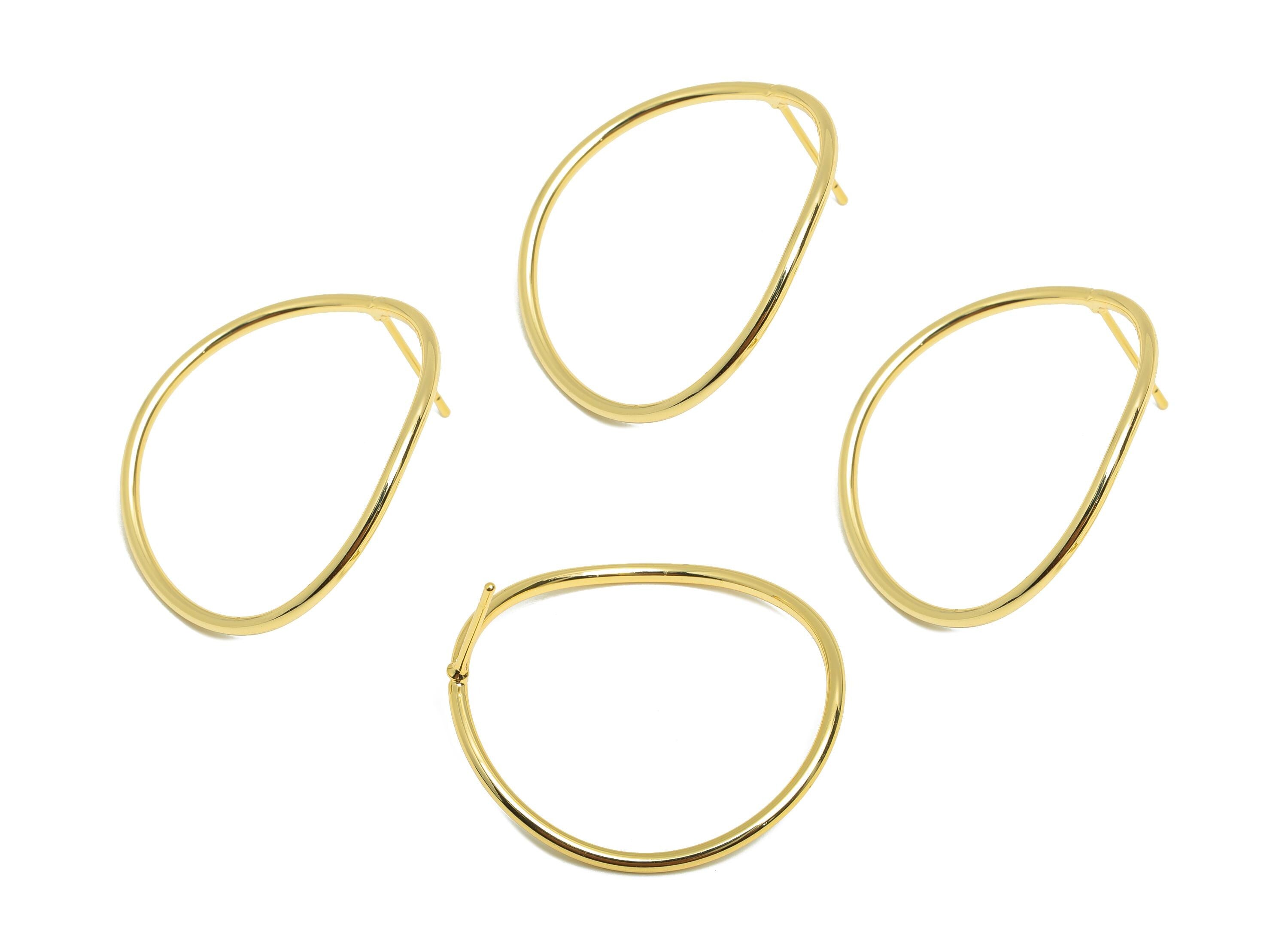 Brass Circle Earring - Gold Geometric Ear Post for Girls - Curved Round Daily Wear Ear - 18K Real Gold Plating - 29.81x28.82x1.49mm- RGP8954 - DOMEDBAZAAR
