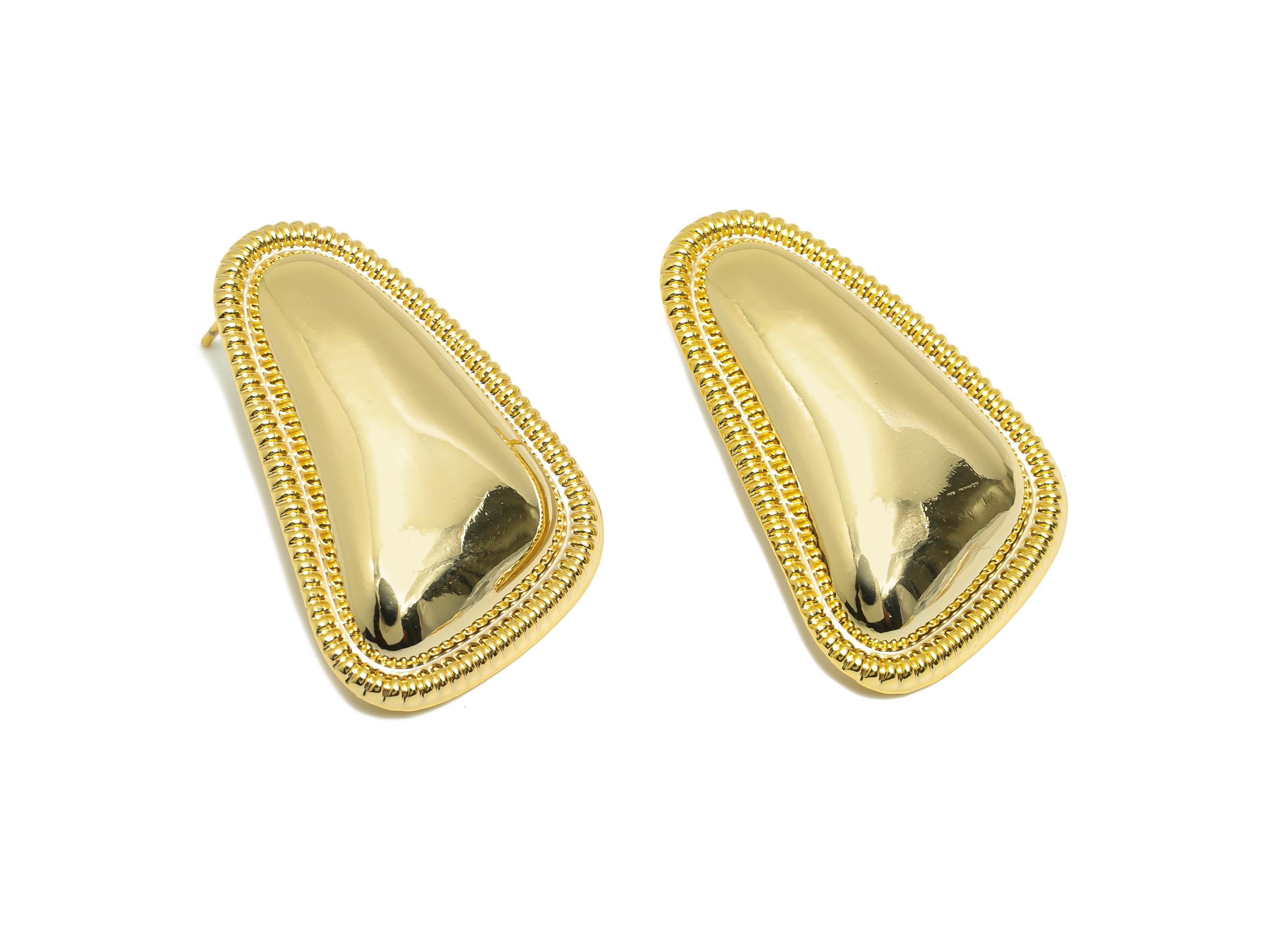 Brass Vintage Triangle Earring - Brass Artistic Triangle Embossed Borders Earrings Post - Trendy Gold Jewelry - 35.2x24.7x5mm - RGP10035 - DOMEDBAZAAR