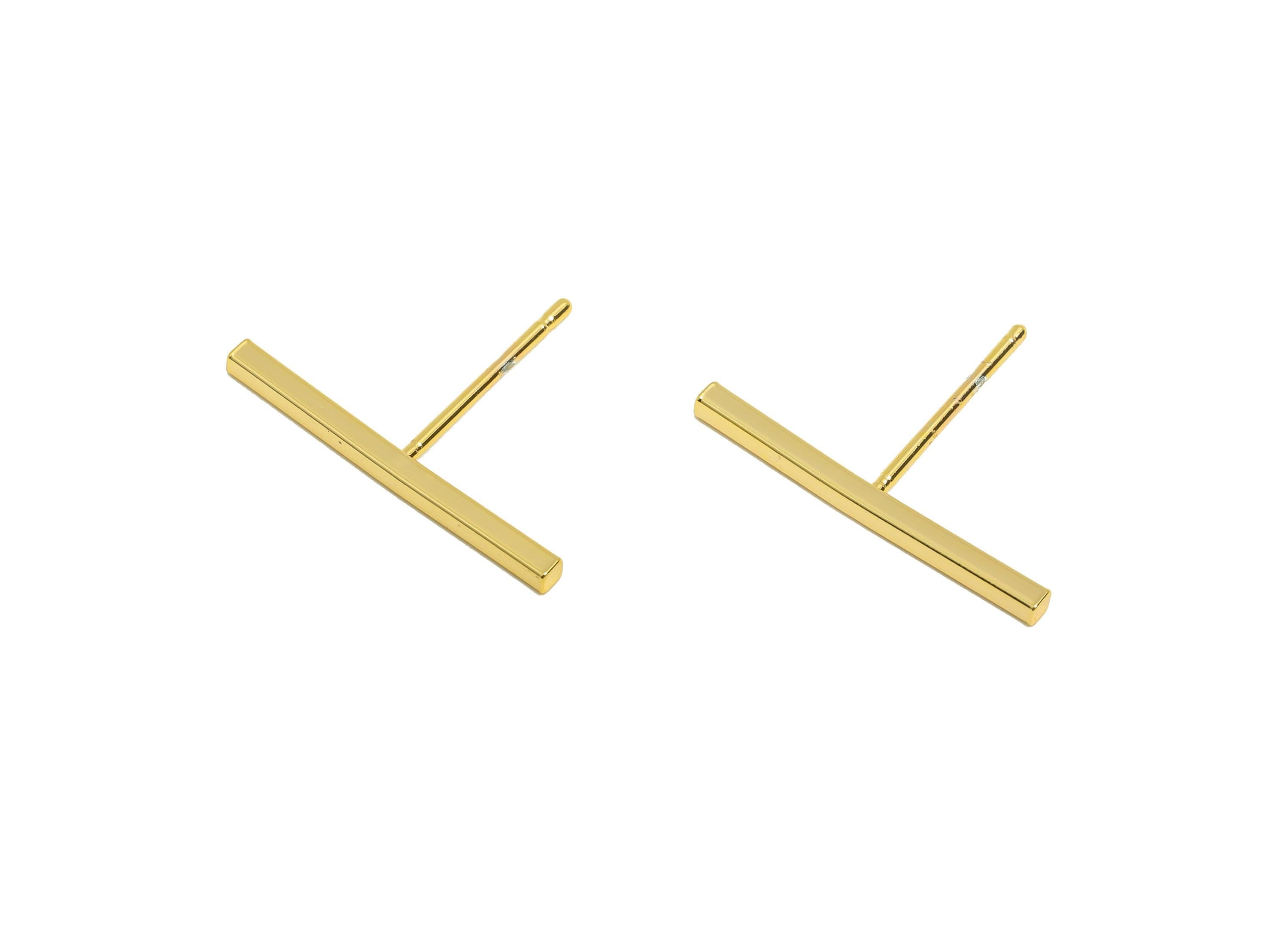 Brass Bar Earring Stud - Minimalist Earring Post for Woman - Gold Tone Bar Daily Wear Earring - 18K Real Gold Plating - 20x1.5mm - RGP8958 - DOMEDBAZAAR