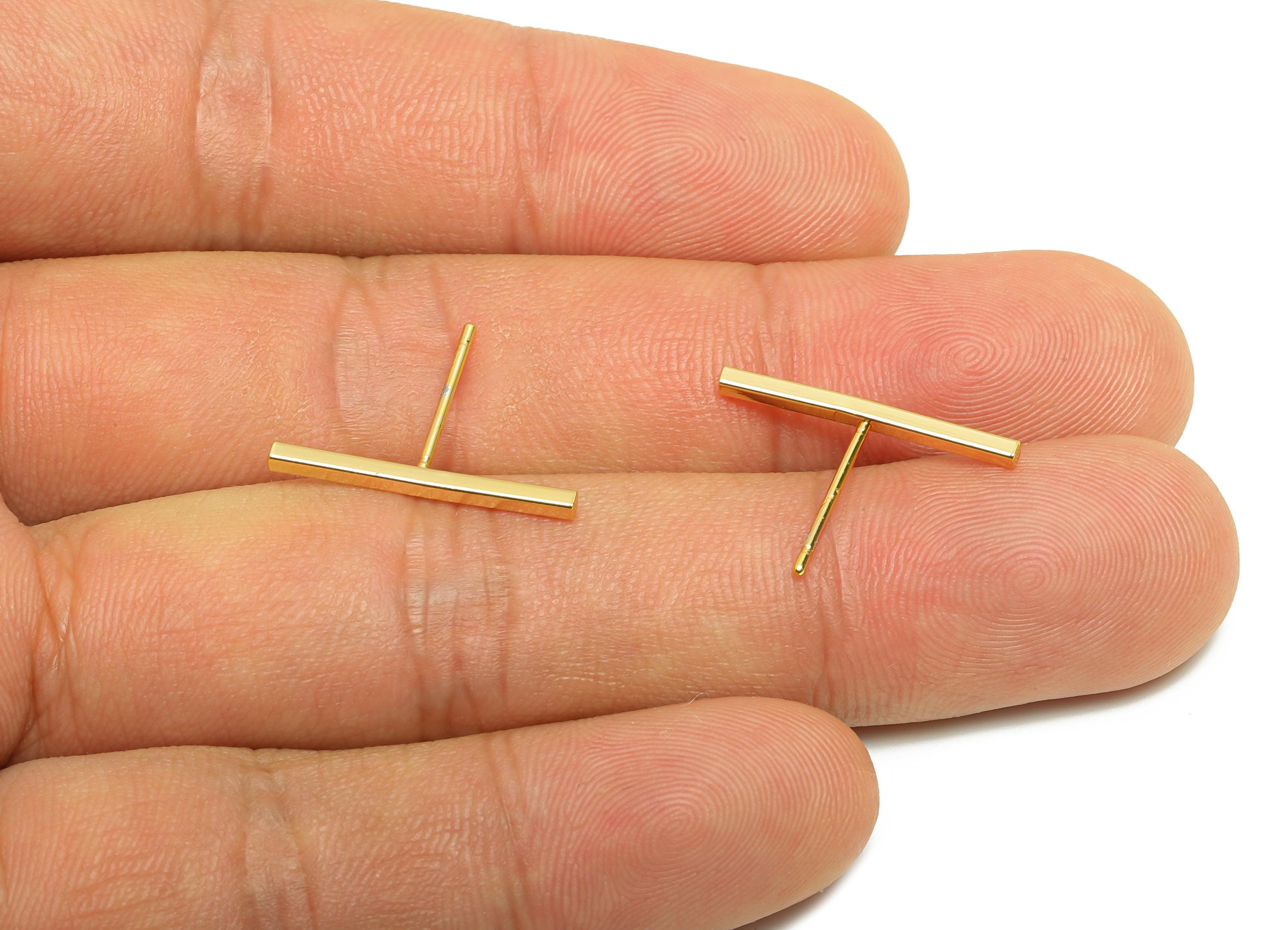 Brass Bar Earring Stud - Minimalist Earring Post for Woman - Gold Tone Bar Daily Wear Earring - 18K Real Gold Plating - 20x1.5mm - RGP8958 - DOMEDBAZAAR