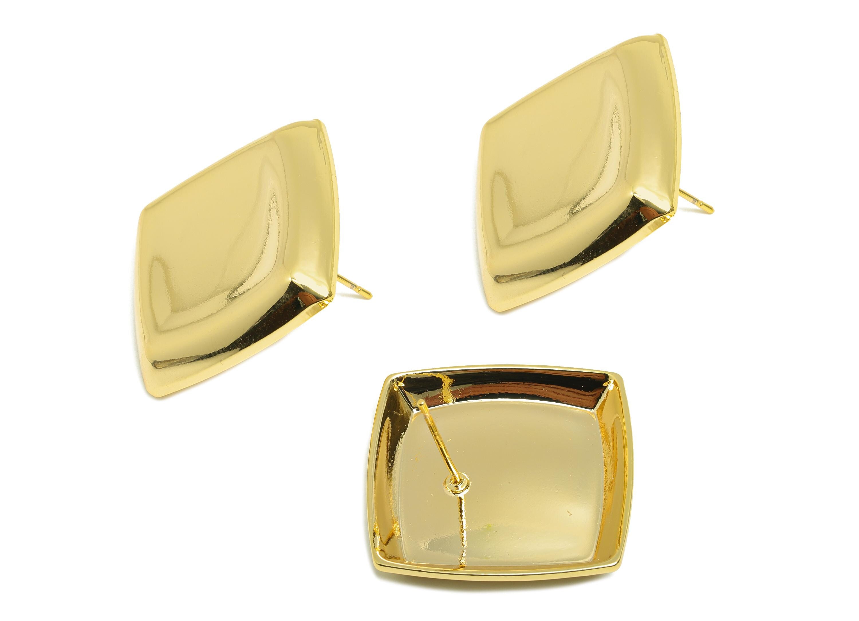 Bold Square Concave Earring Post - Brass Elegant Concave Stud Earring - Trendy Vintage Stud Earring - Gold Jewelry - 31x24x3mm - RGP10061 - DOMEDBAZAAR