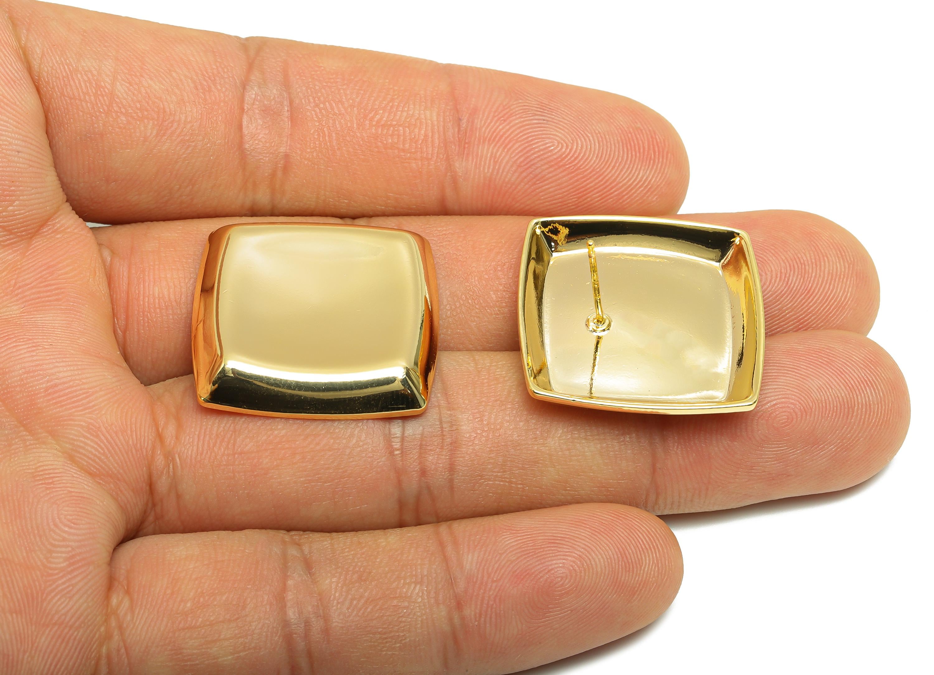 Bold Square Concave Earring Post - Brass Elegant Concave Stud Earring - Trendy Vintage Stud Earring - Gold Jewelry - 31x24x3mm - RGP10061 - DOMEDBAZAAR