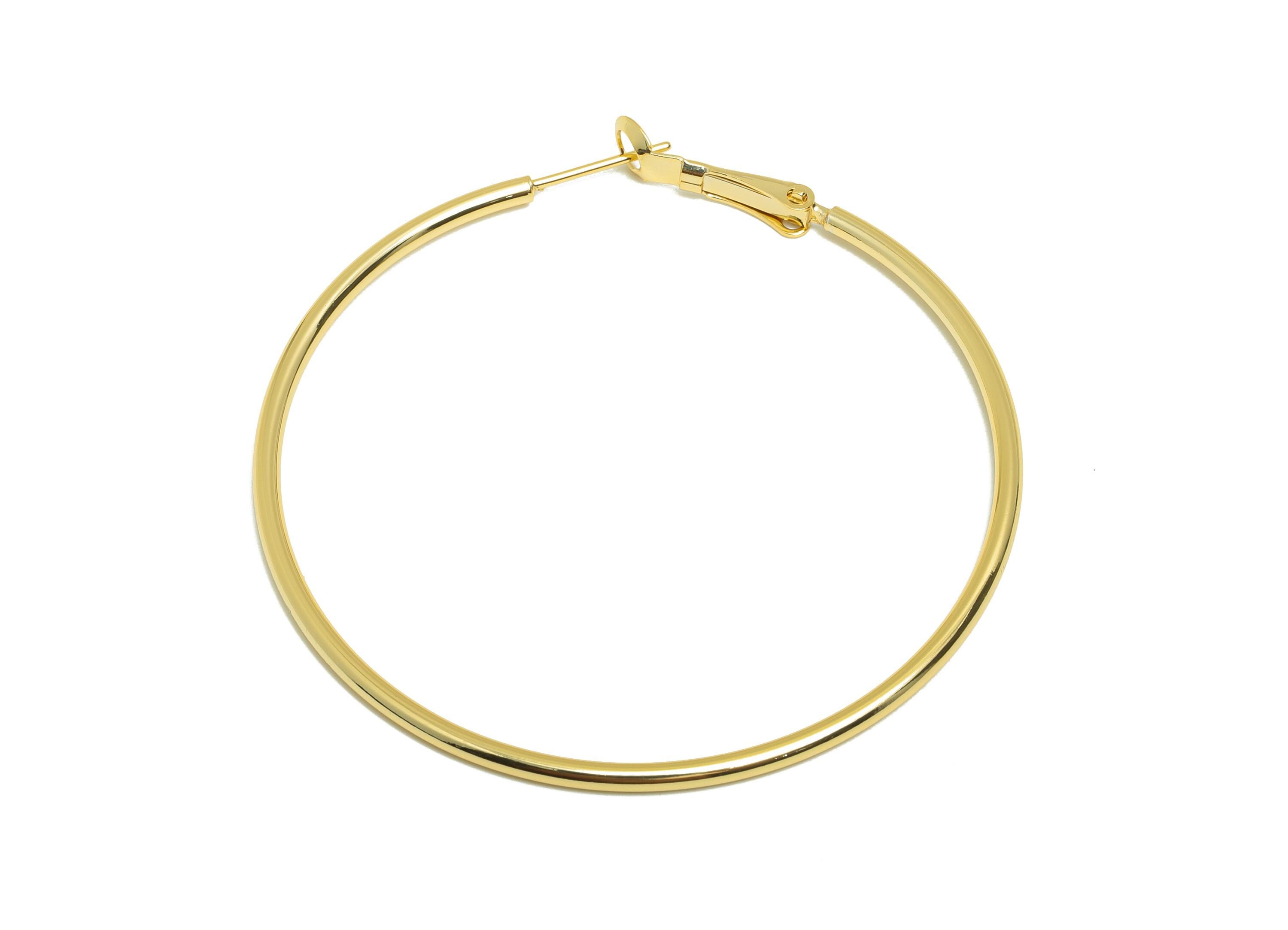 Brass Circle Hoop Earring - Gold Minimalist Huggie Earring - Huge Round Daily Wear Earring - 18K Real Gold Plated- 57.91x55.3x1.98mm-RGP8962 - DOMEDBAZAAR