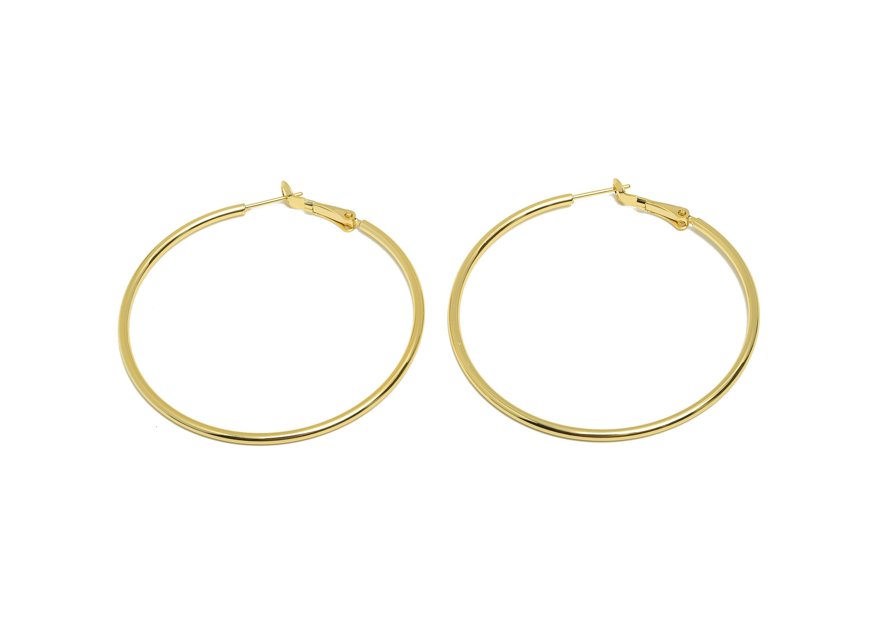 Brass Circle Hoop Earring - Gold Minimalist Huggie Earring - Huge Round Daily Wear Earring - 18K Real Gold Plated- 57.91x55.3x1.98mm-RGP8962 - DOMEDBAZAAR