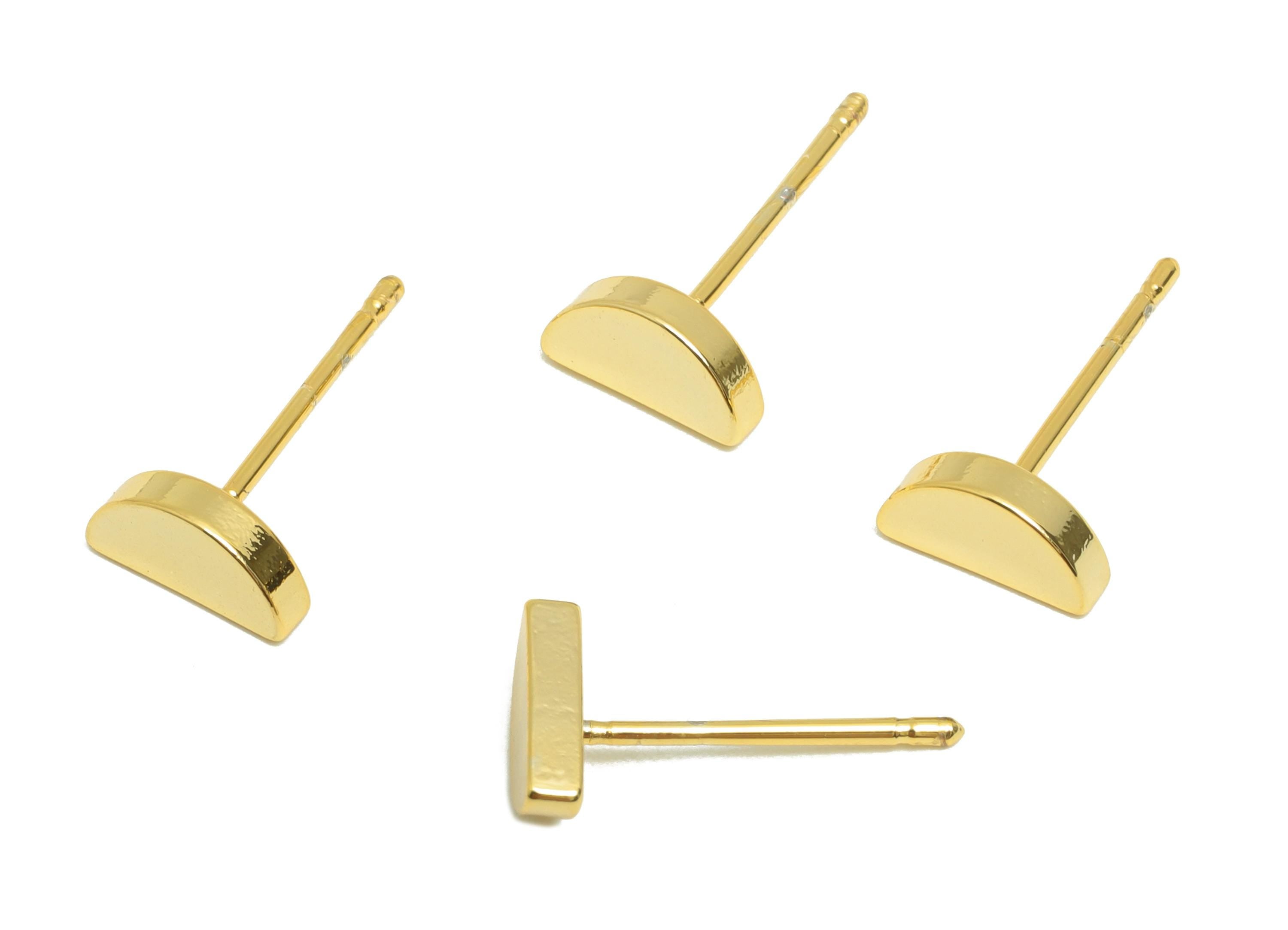 Brass Tiny Semicircle Ear - Gold Minimalist Earring Post - Mini Semicircle Daily Wear Ear - 18K Real Gold Plating - 7.93x3.97x1.91mm-RGP8963 - DOMEDBAZAAR