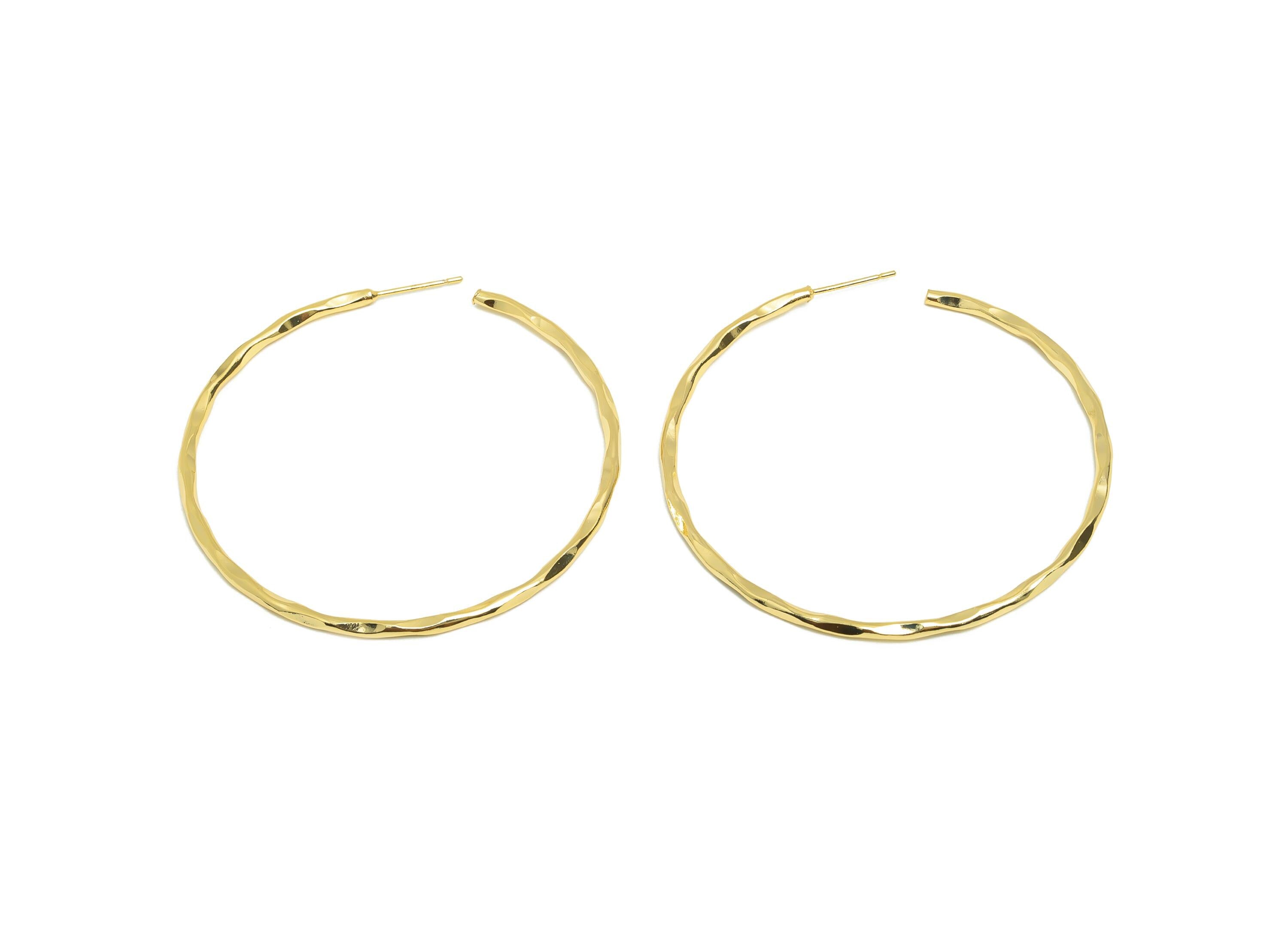 Brass Circle Earring Stud - Gold Huge C Hoop Earring Post - Hammered Daily Wear Earring - 18K Real Gold Plated - 53.18x53.18x1.77mm- RGP8965 - DOMEDBAZAAR