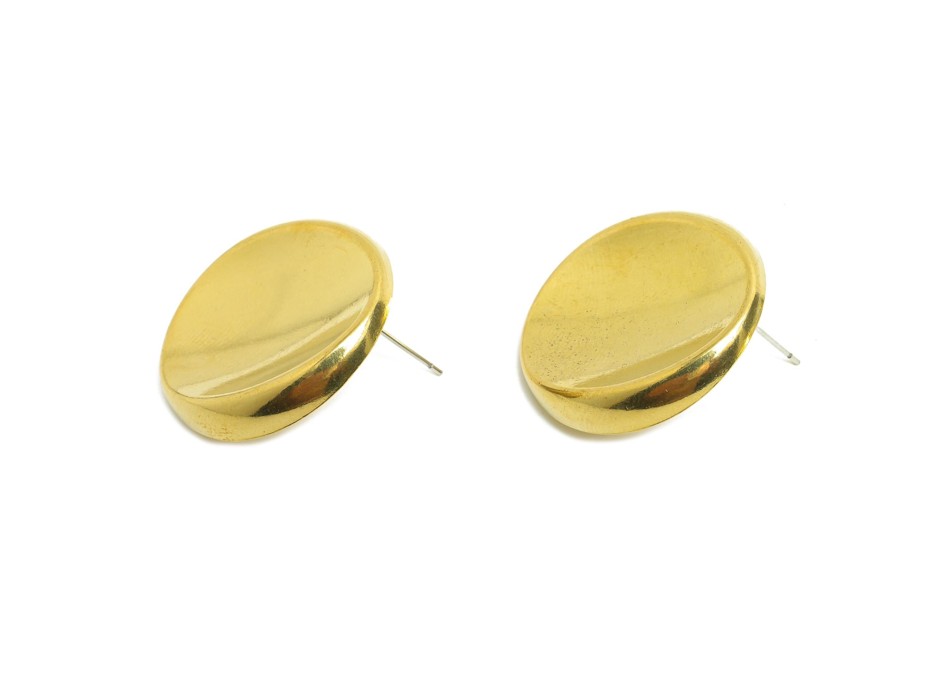 Brass Sunken Earring Stud - Raw Brass Minimalist Oval  Flat Disc Design Earring Stud - Simple and Chic Earrings - 29.68x27x4mm - PP10796 - DOMEDBAZAAR
