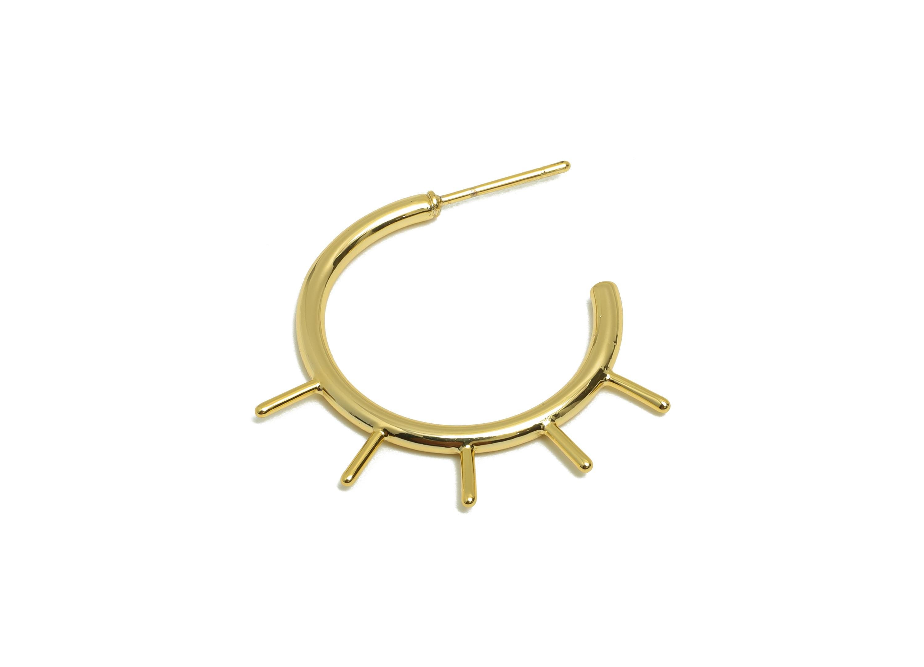 Brass Spiked Earring - Minimalist C Hoop Earring Stud - Gold Open Circle Earring Post - 18K Real Gold Plating - 28.72x7.87x2.08mm - RGP8968 - DOMEDBAZAAR