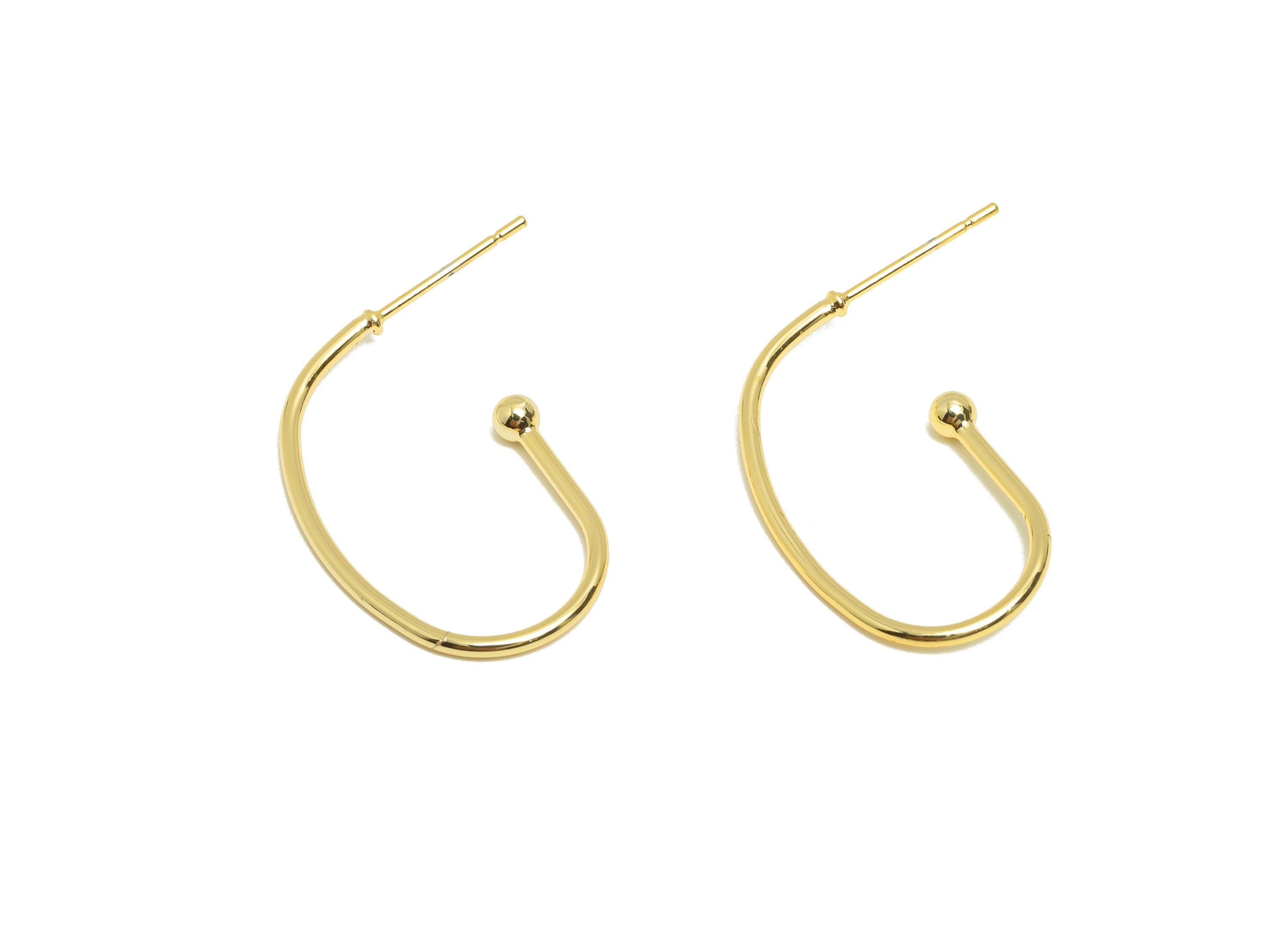 Brass Open Oval Earring - Minimalist Hoop Earring Stud - Gold Rectangle Earring Post - 18K Real Gold Plating - 25.12x16.65x2.93mm - RGP8969 - DOMEDBAZAAR